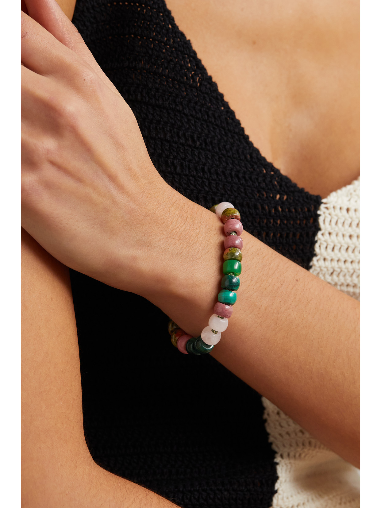 Shop Carolina Bucci Forte Beads Comporta 18-karat Gold And Lurex Multi-stone Bracelet