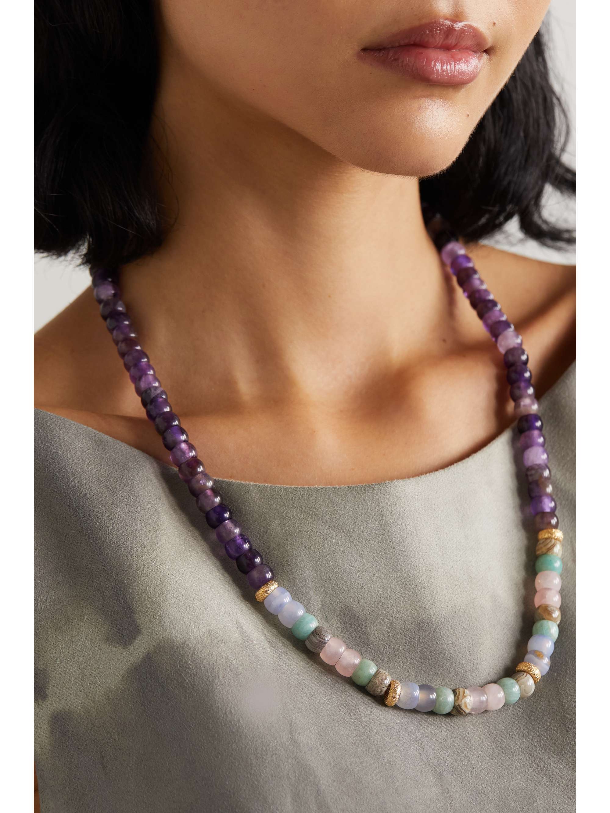 CAROLINA BUCCI FORTE Beads Big Sur 18-karat gold and Lurex multi-stone necklace
