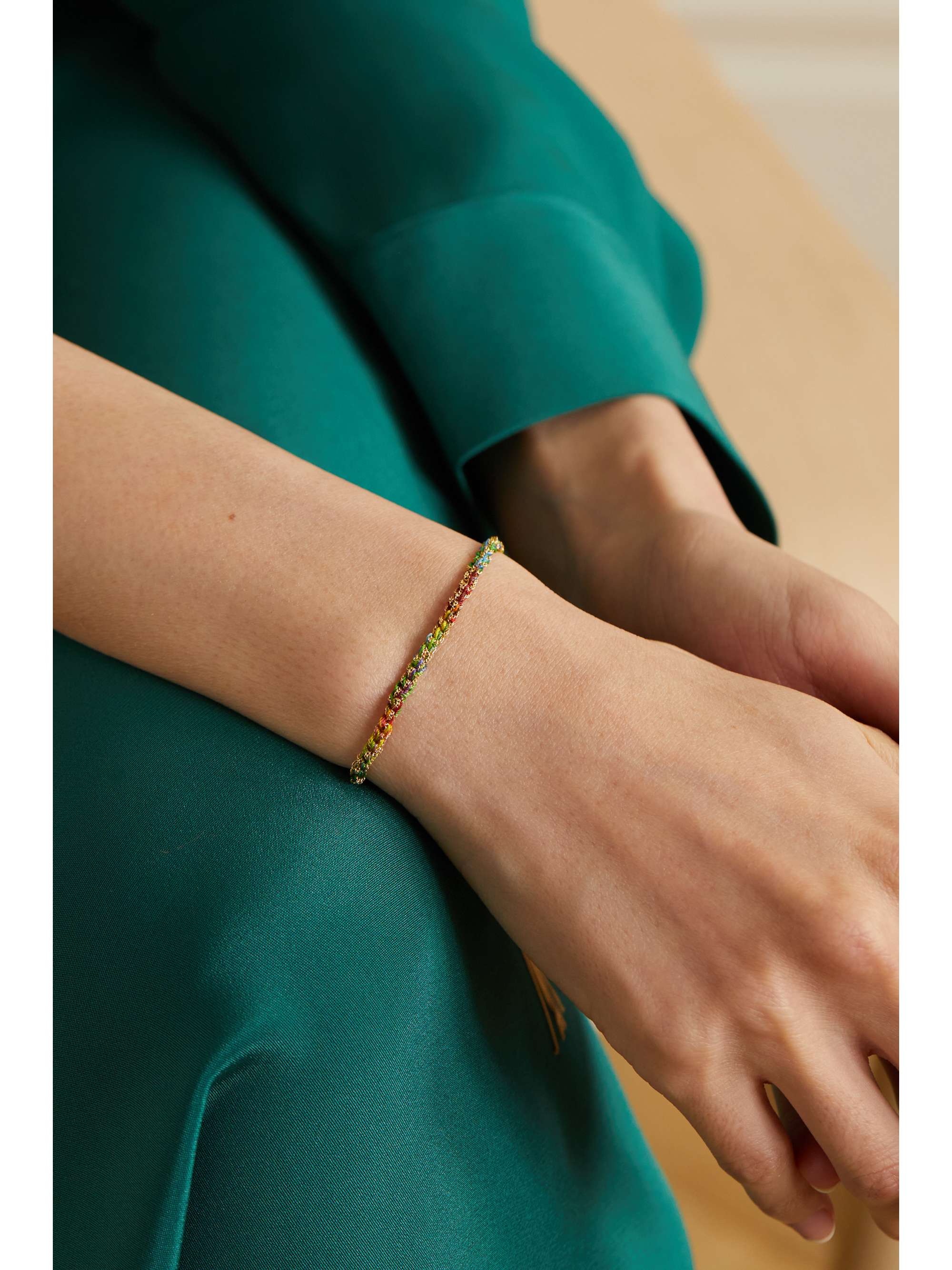 CAROLINA BUCCI Super Lucky 18-karat gold and silk bracelet