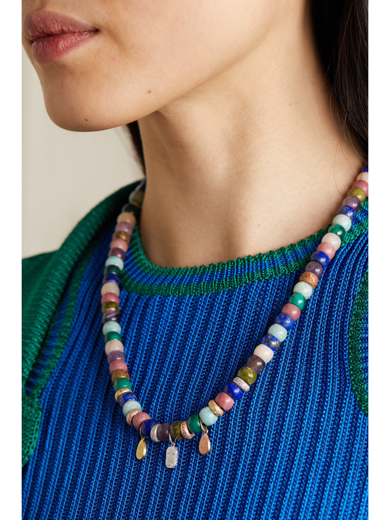 CAROLINA BUCCI CARTAGENA FORTE BEADS 18-KARAT YELLOW, ROSE AND WHITE GOLD AND LUREX MULTI-STONE NECKLACE