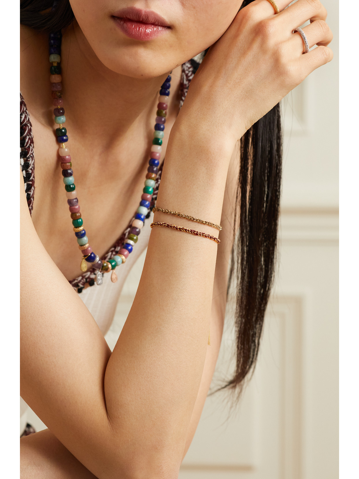 CAROLINA BUCCI PASSION LUCKY 18-KARAT GOLD AND SILK BRACELET 