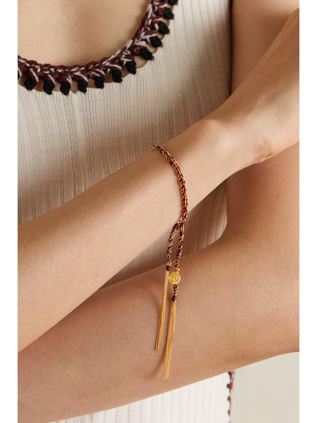 CAROLINA BUCCI PASSION LUCKY 18-KARAT GOLD AND SILK BRACELET 