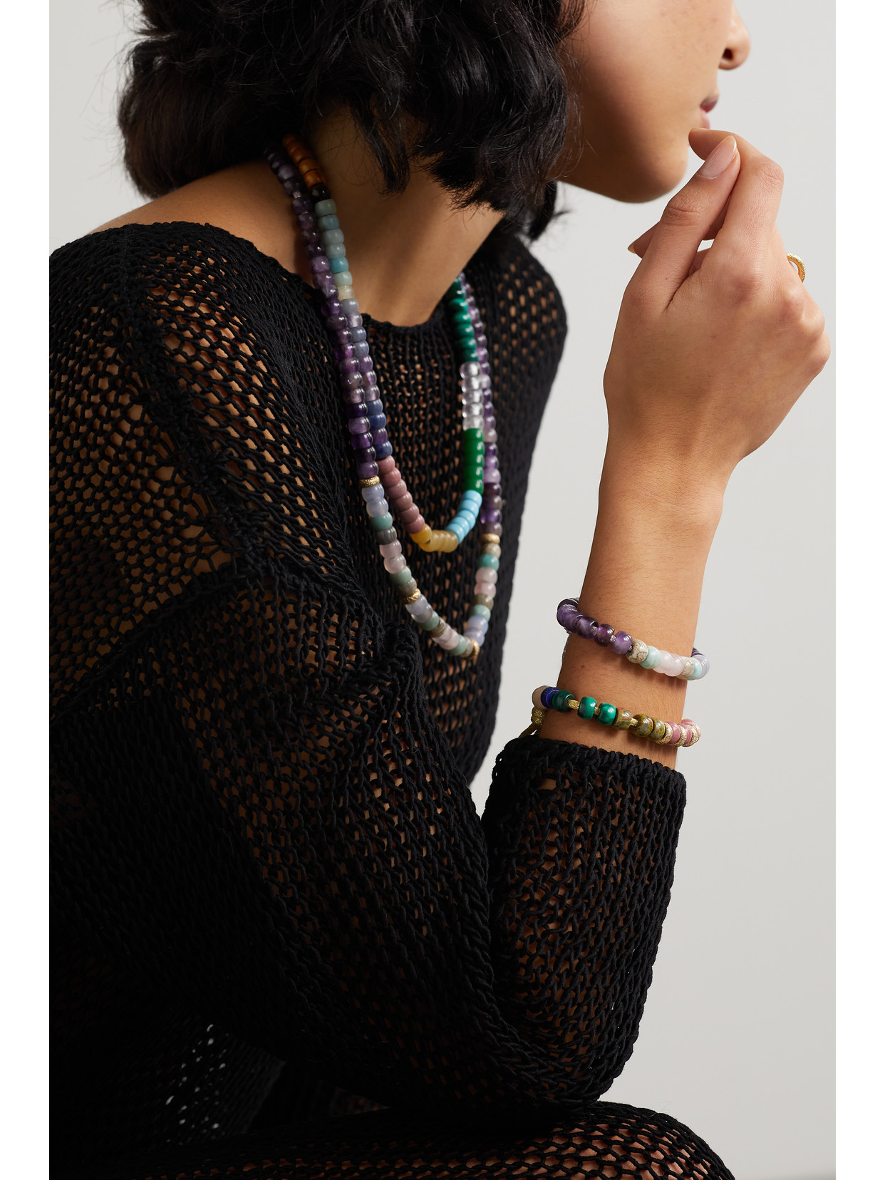 CAROLINA BUCCI FORTE BEADS CARTAGENA 18-KARAT GOLD AND LUREX MULTI-STONE BRACELET