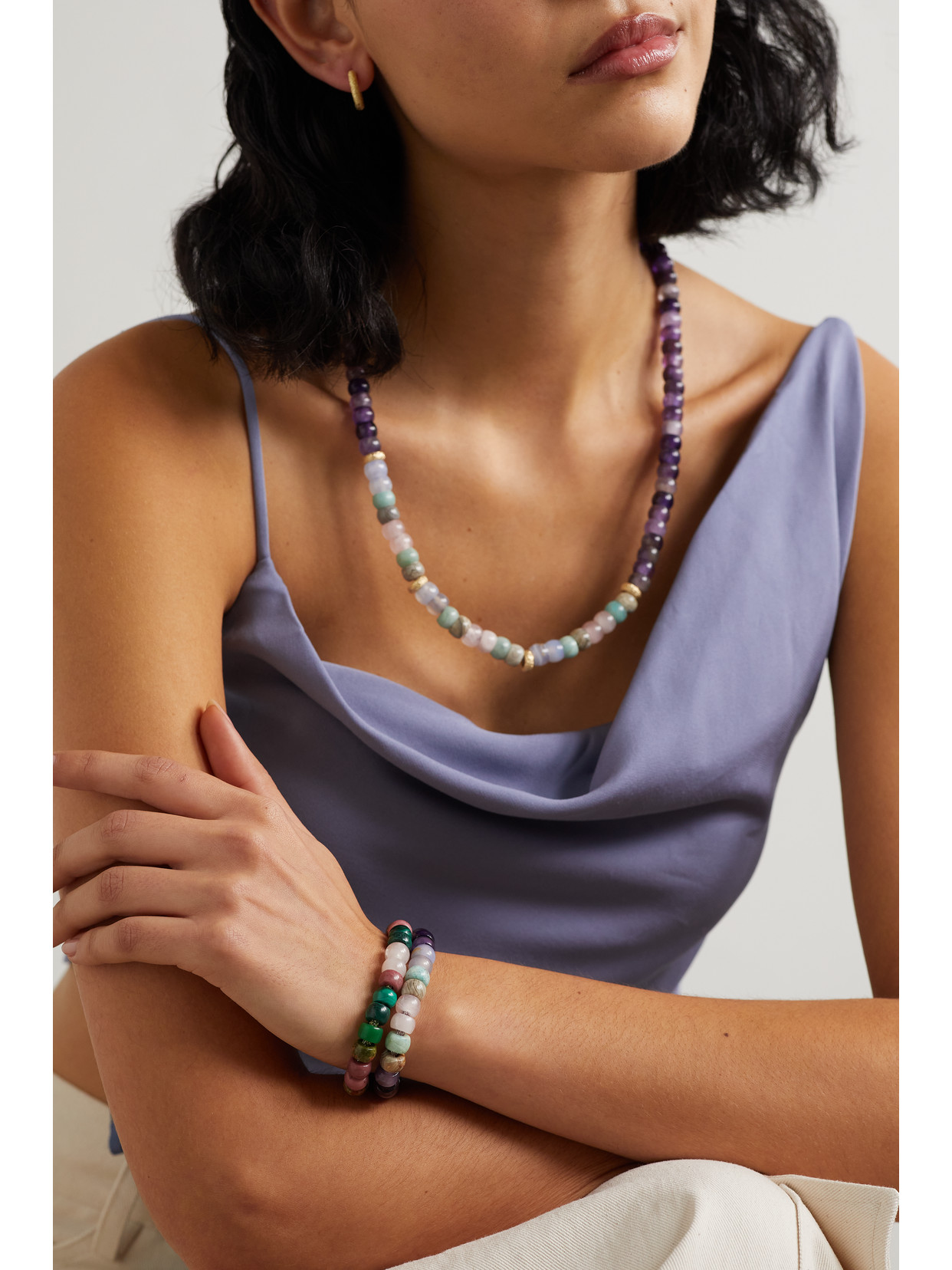CAROLINA BUCCI FORTE BEADS BIG SUR 18-KARAT GOLD AND LUREX MULTI-STONE BRACELET