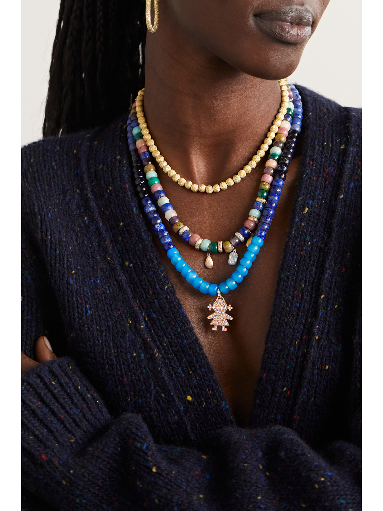 CAROLINA BUCCI FORTE BEADS 18-KARAT ROSE GOLD, LUREX AND MULTI-STONE NECKLACE