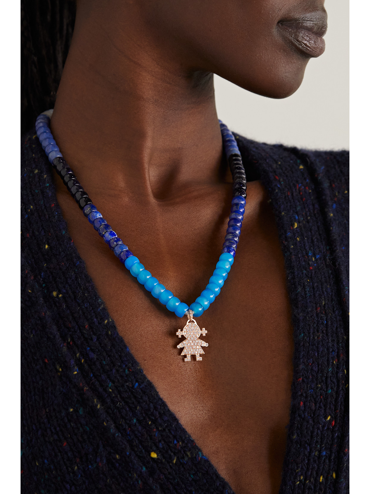 CAROLINA BUCCI FORTE BEADS 18-KARAT ROSE GOLD, LUREX AND MULTI-STONE NECKLACE