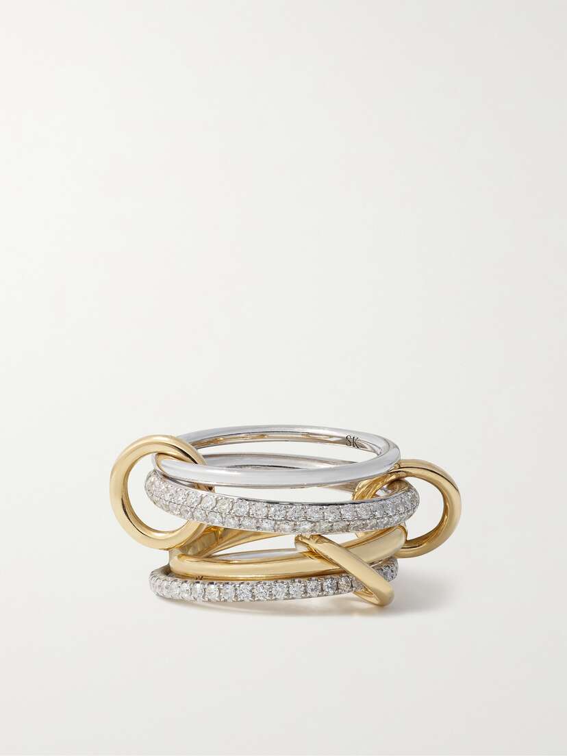 Spinelli Kilcollin Vega Set Of Four Sterling Silver And 18-karat Gold Diamond Rings