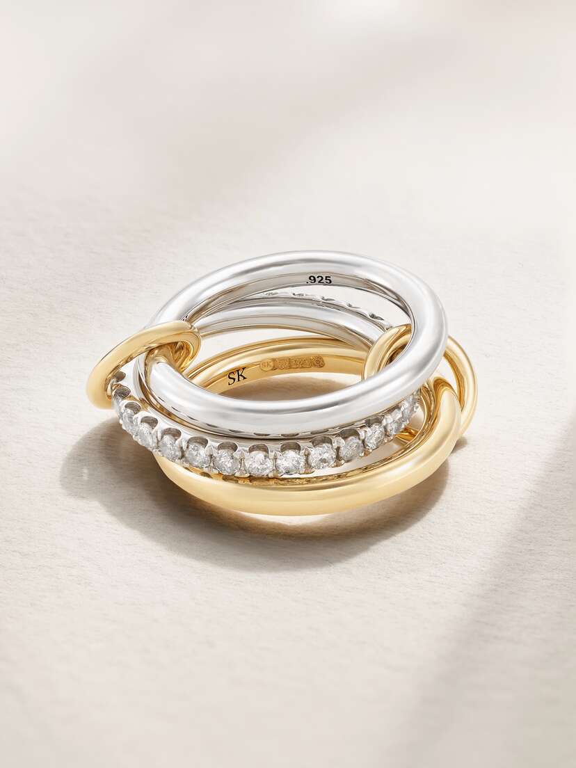 Spinelli Kilcollin Taurus Set Of Three 18-karat Gold And Sterling Silver Diamond Rings