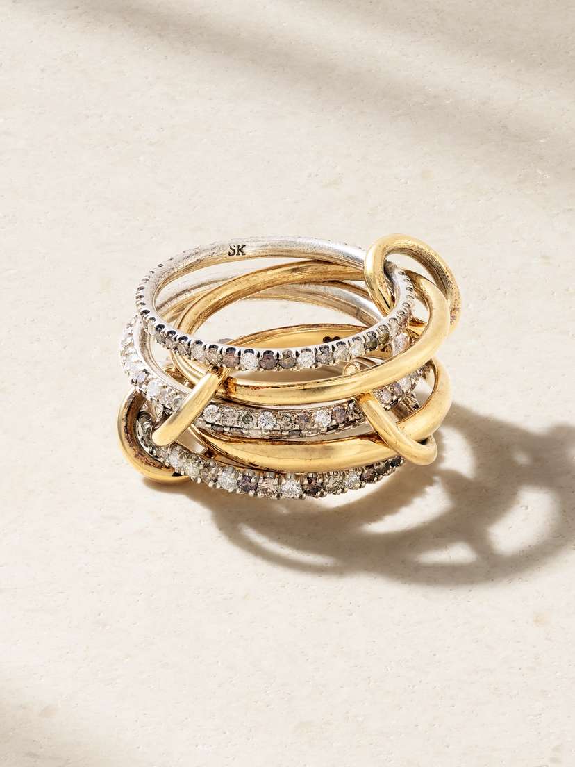 Spinelli Kilcollin Leo Set Of Five 18-karat Gold And Sterling Silver Diamond Rings