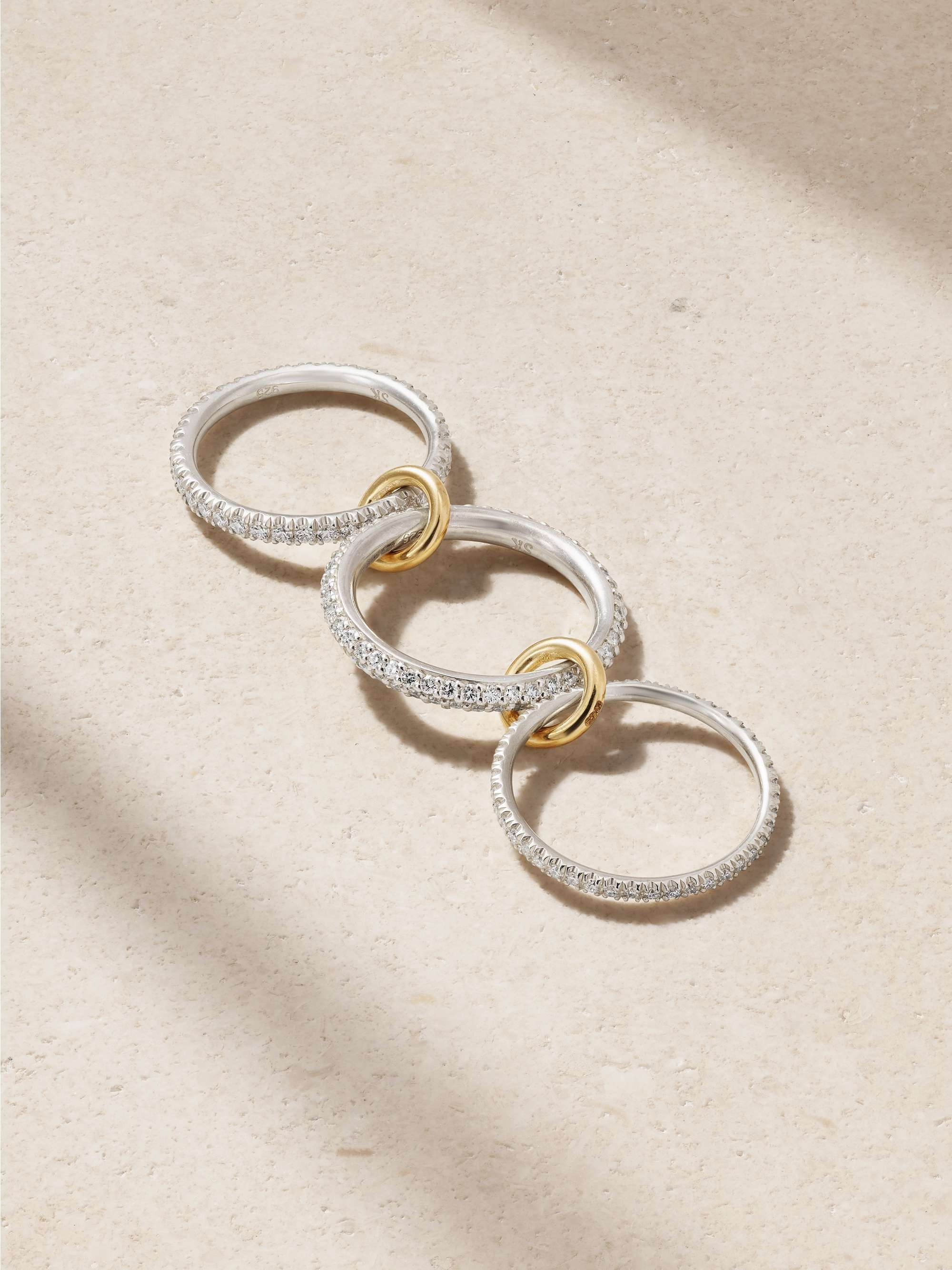 SPINELLI KILCOLLIN Nova set of three 18-karat gold, sterling silver and diamond rings