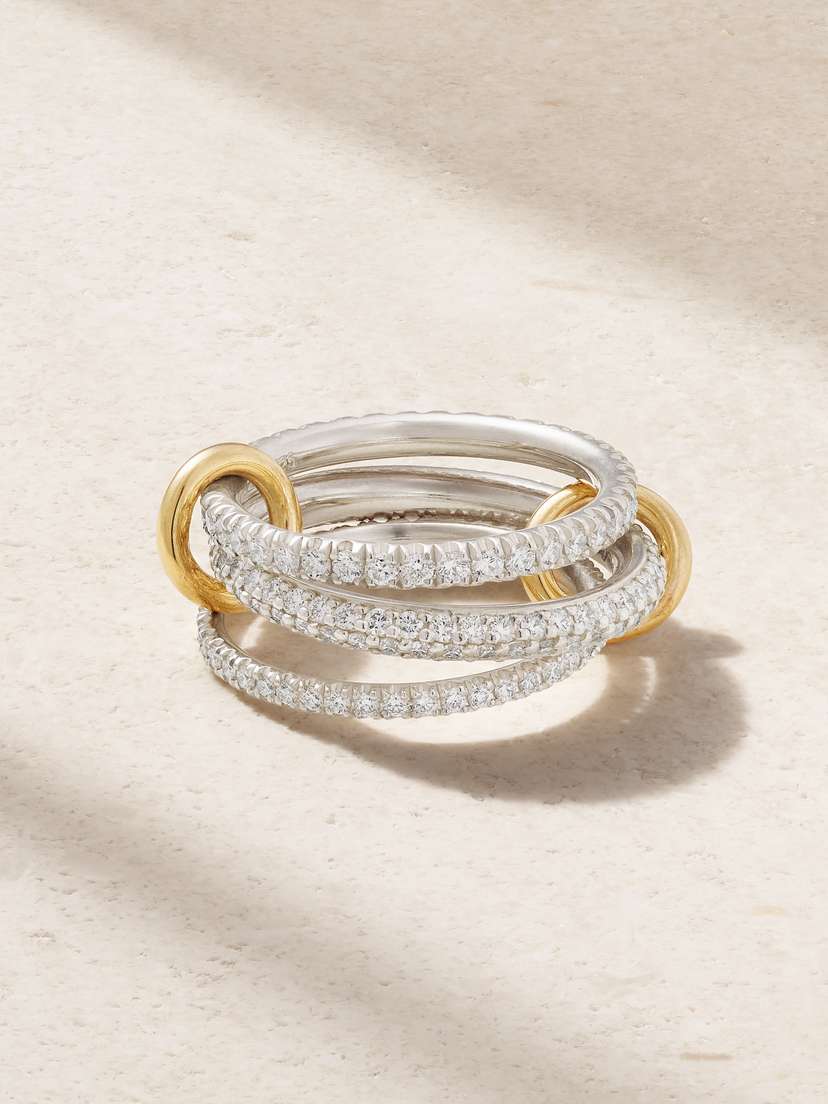 Spinelli Kilcollin Nova Set Of Three 18-karat Gold, Sterling Silver And Diamond Rings