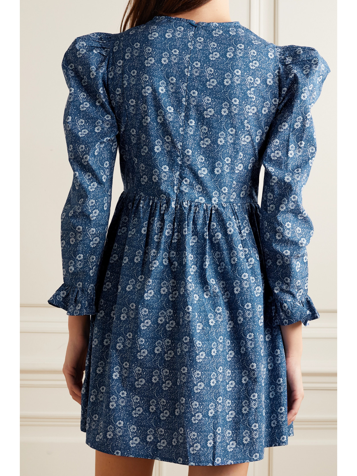 Batsheva + Laura Ashley Floralprint Cottonpoplin Mini Dress In Blue