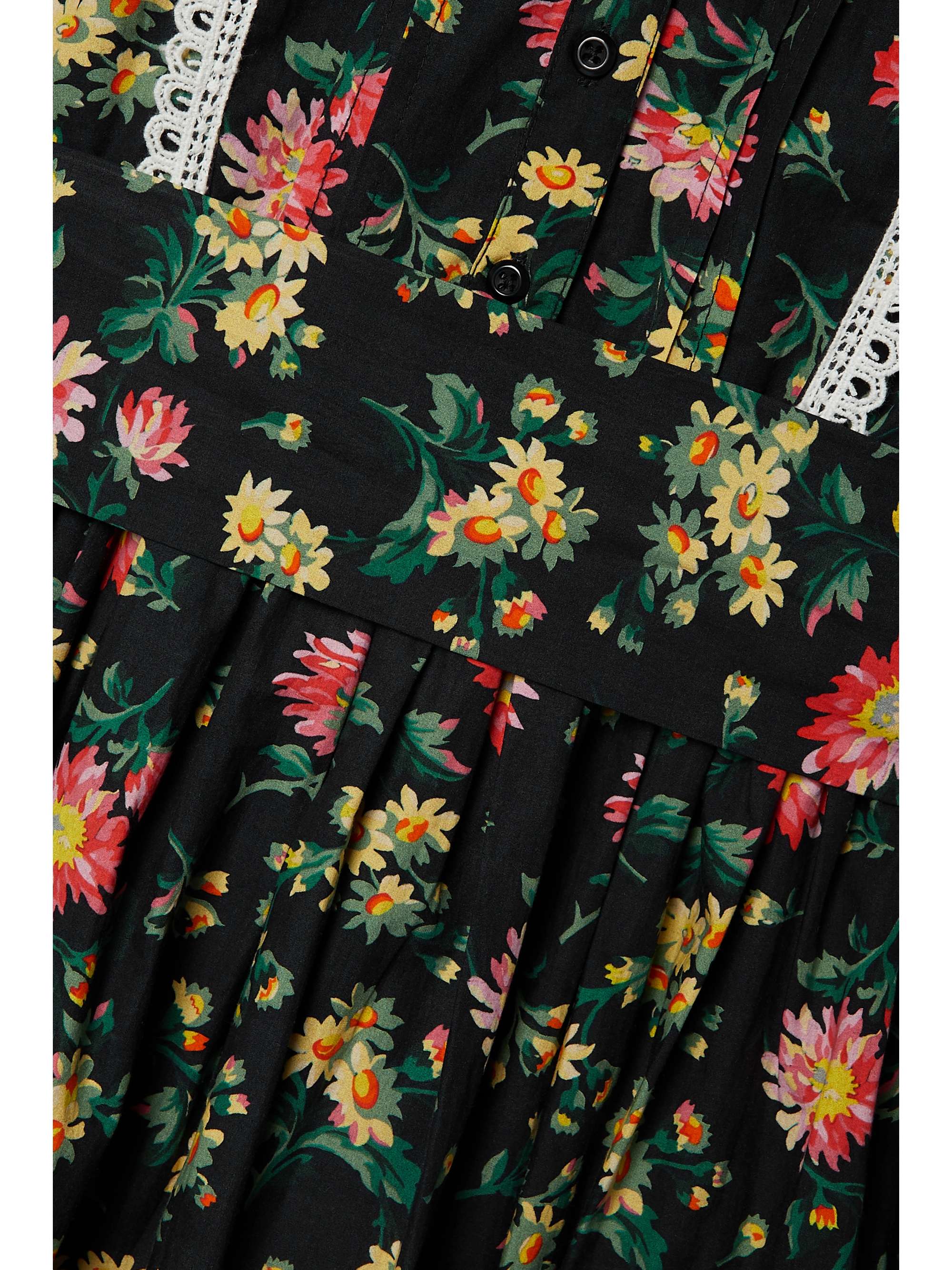 BATSHEVA x Laura Ashley “Devon” 车缝褶花卉印花纯棉府绸中长连衣裙