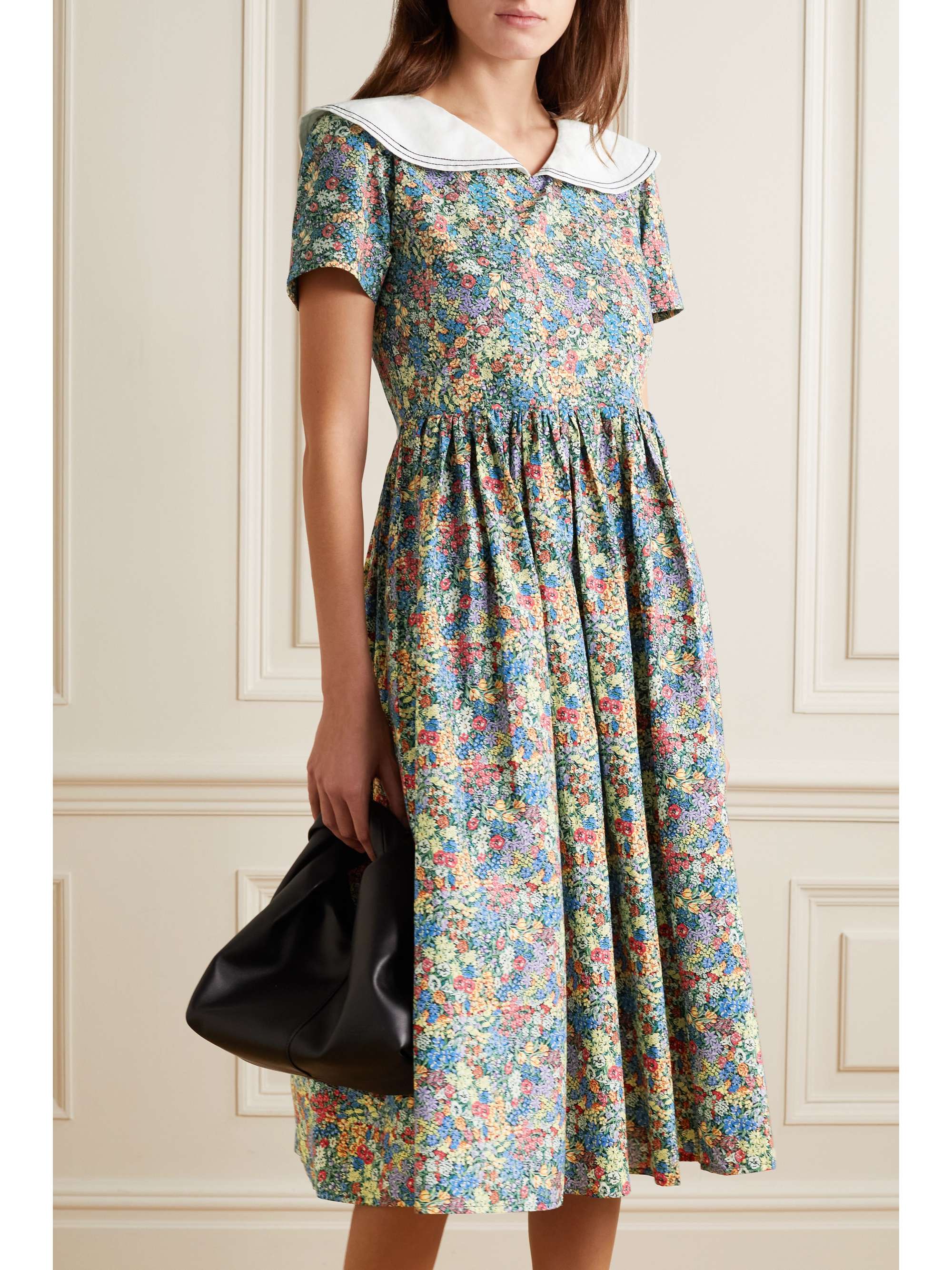 BATSHEVA + Laura Ashley Tye tie-detailed floral-print cotton-poplin midi dress