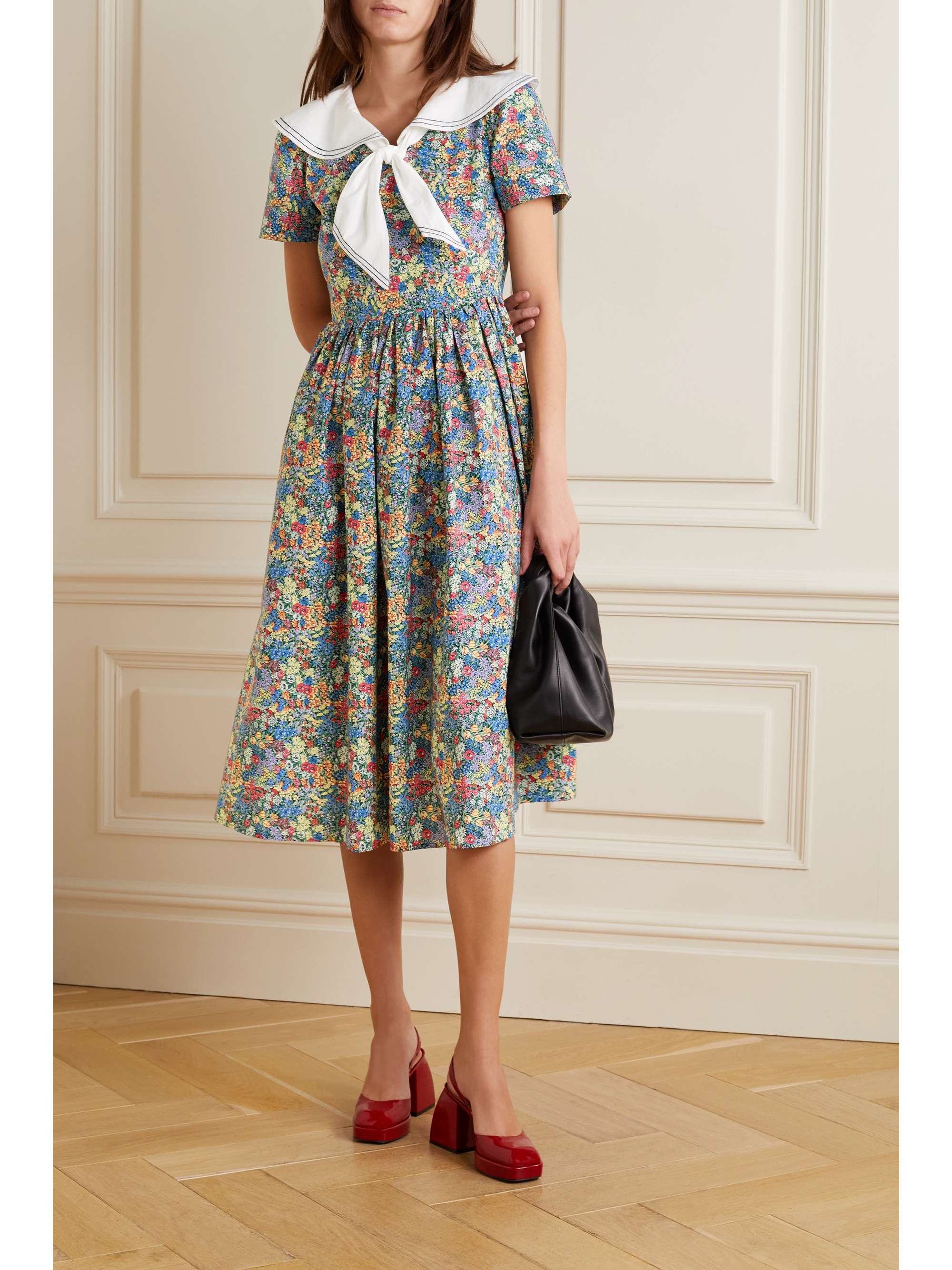 BATSHEVA + Laura Ashley Tye tie-detailed floral-print cotton-poplin midi dress
