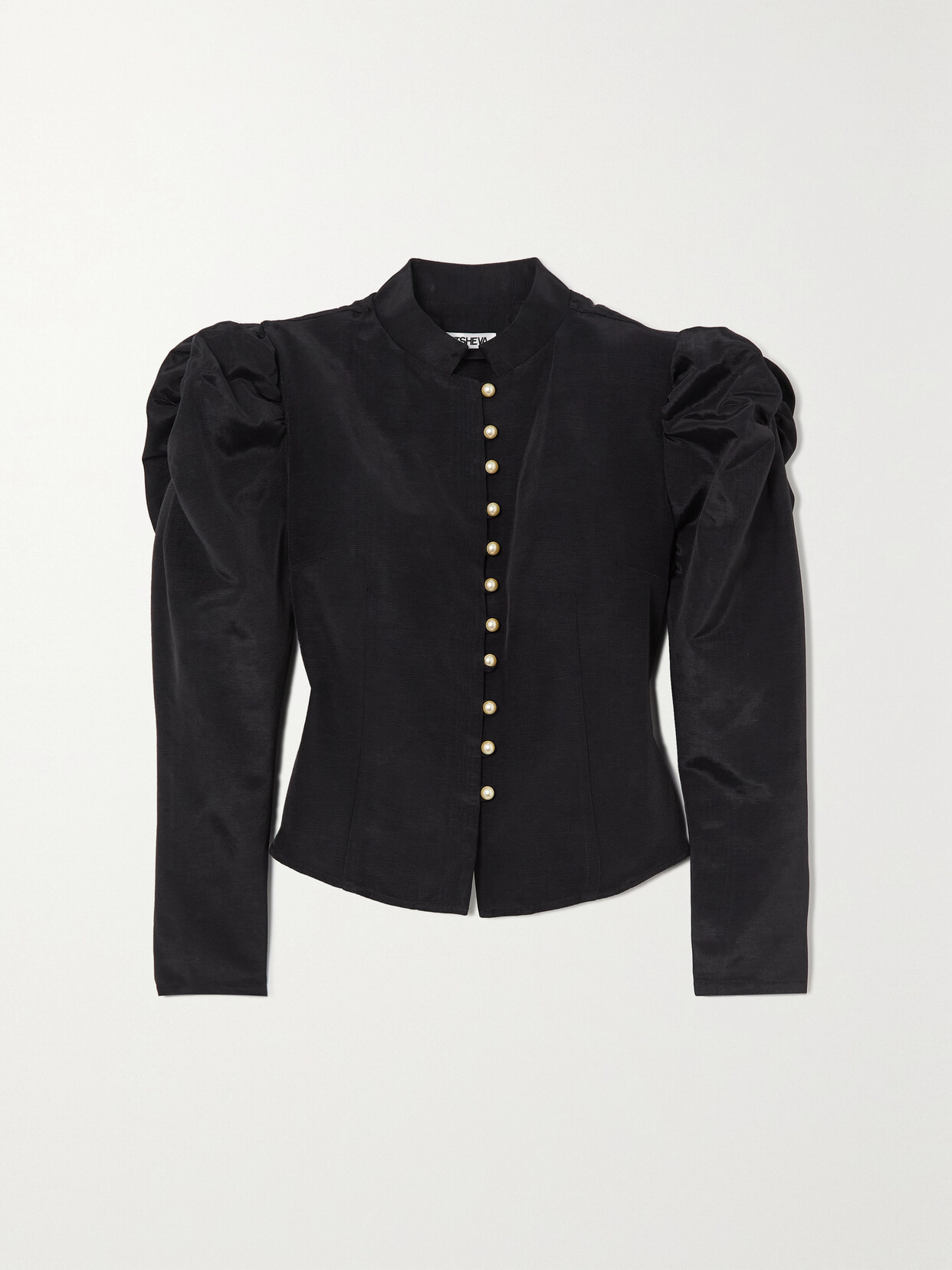Batsheva Song Faux Pearl-embellished Faille Blouse In Black