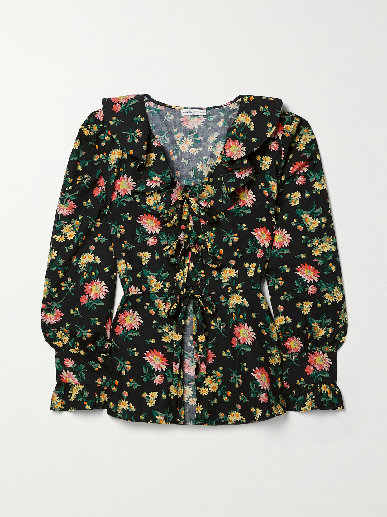 Batsheva - + Laura Ashley Nia Ruffled Floral-print Cotton-poplin Top - Black