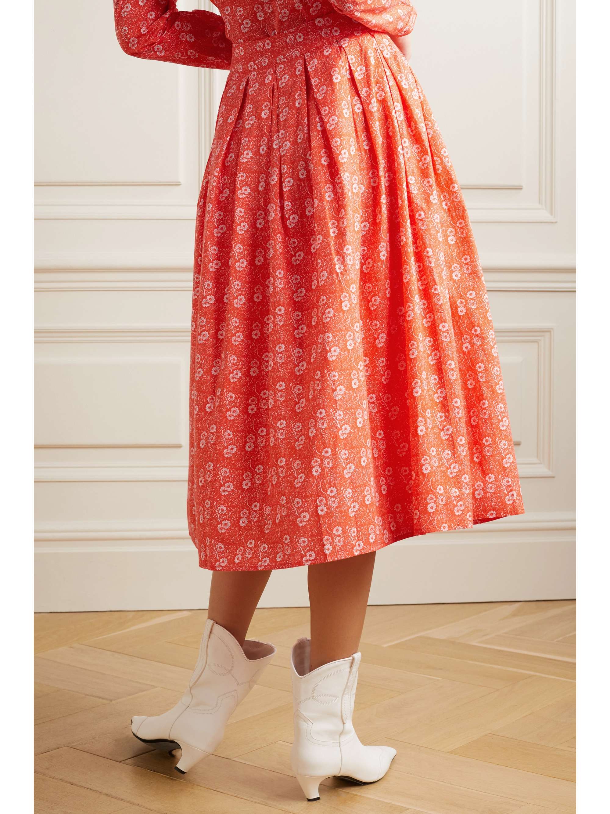 BATSHEVA x Laura Ashley “Eres” 花卉印花纯棉府绸中长半身裙
