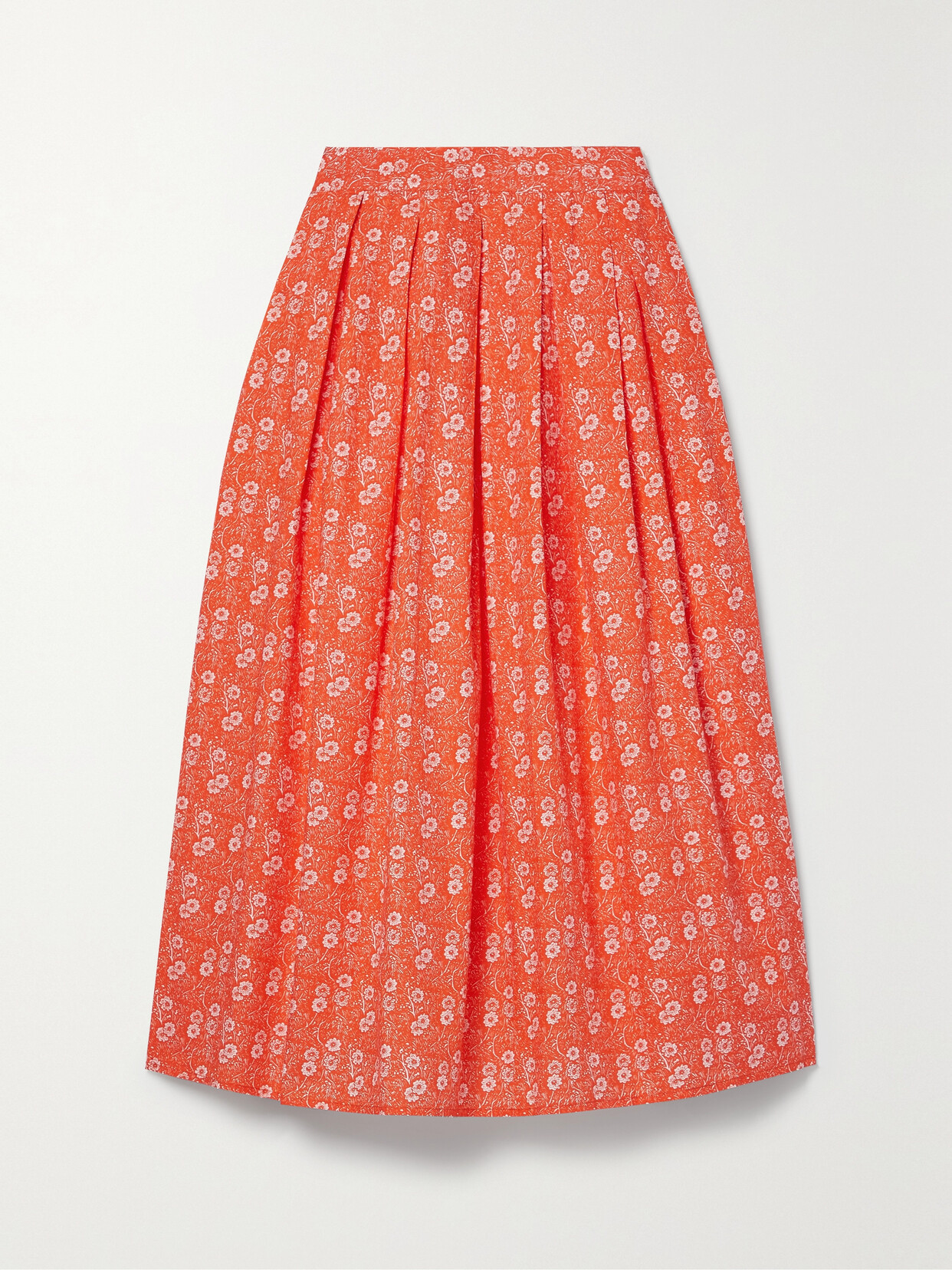 Batsheva - + Laura Ashley Eres Pleated Floral-print Cotton-poplin Midi Skirt - Orange