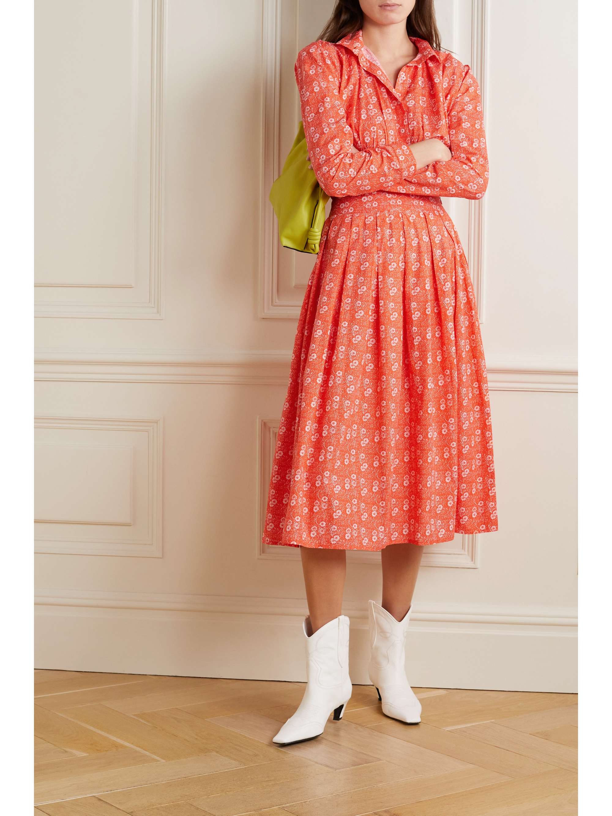 BATSHEVA x Laura Ashley “Eres” 花卉印花纯棉府绸中长半身裙
