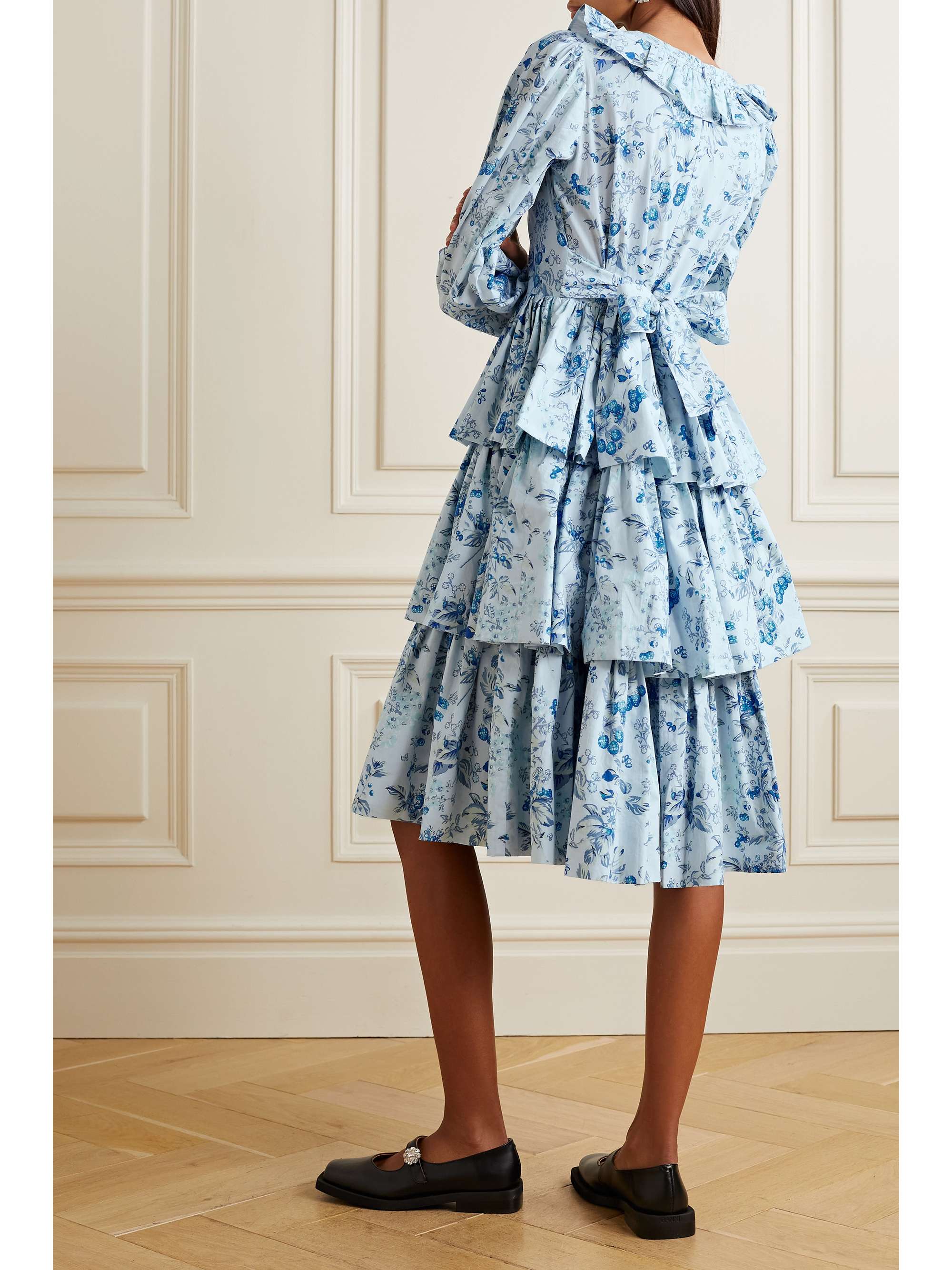 BATSHEVA x Laura Ashley “Welsh” 荷叶边花卉印花纯棉府绸连衣裙