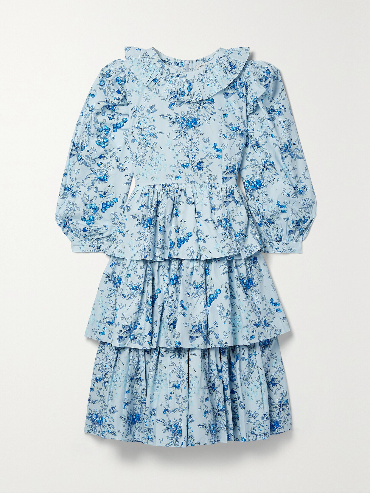 Batsheva + Laura Ashley Welsh Ruffled Floral-print Cotton-poplin Dress In Blue