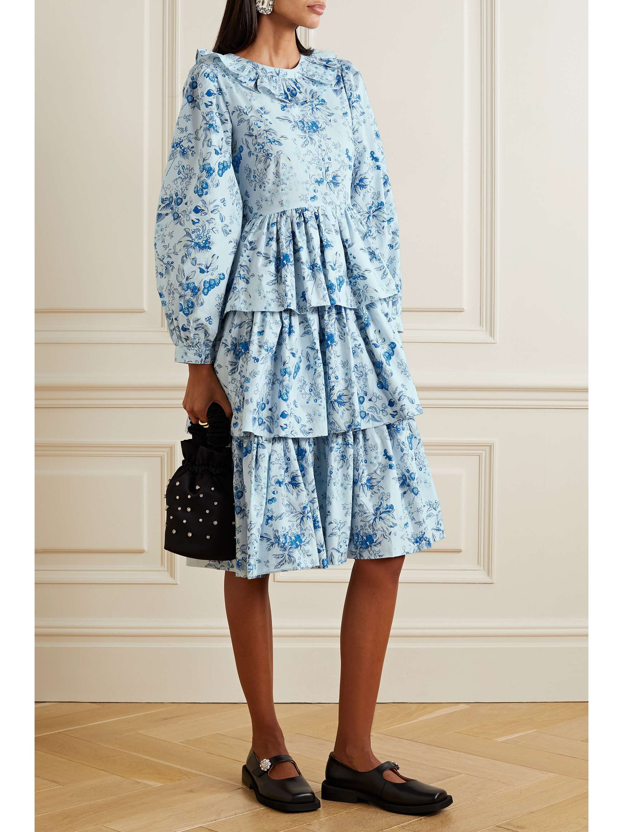 BATSHEVA x Laura Ashley “Welsh” 荷叶边花卉印花纯棉府绸连衣裙