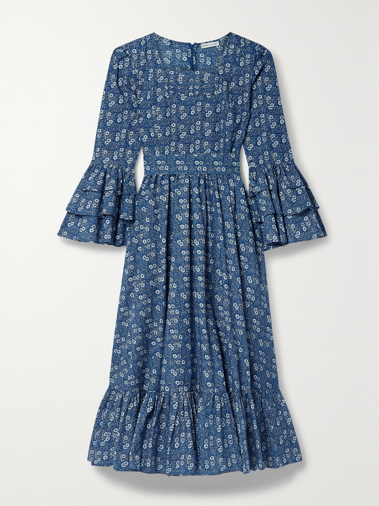 Batsheva - + Laura Ashley Waverly Ruffled Floral-print Cotton-poplin Midi Dress - Blue