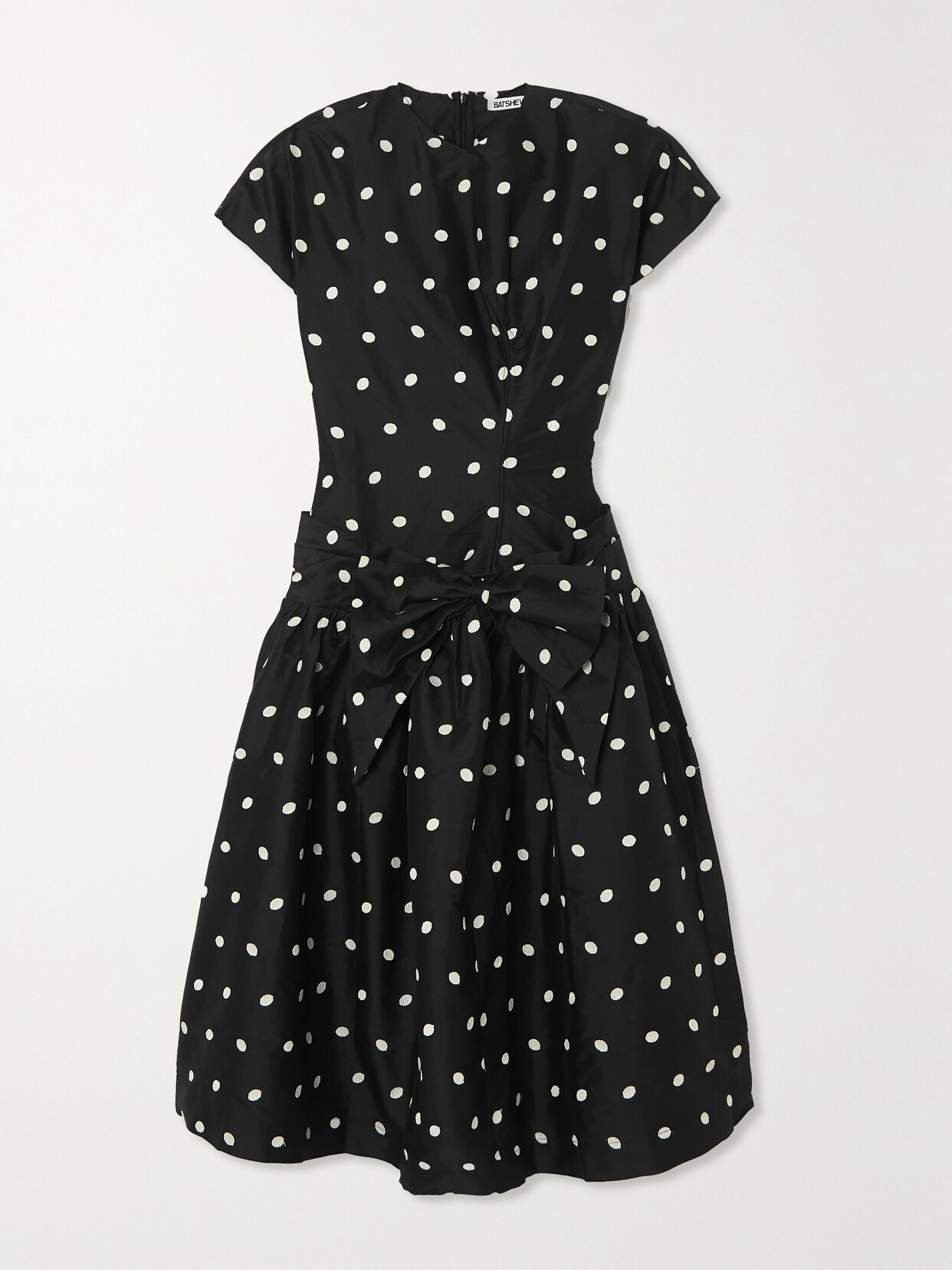 Batsheva Buffy Embroidered Polka-dot Taffeta Midi Dress In Black