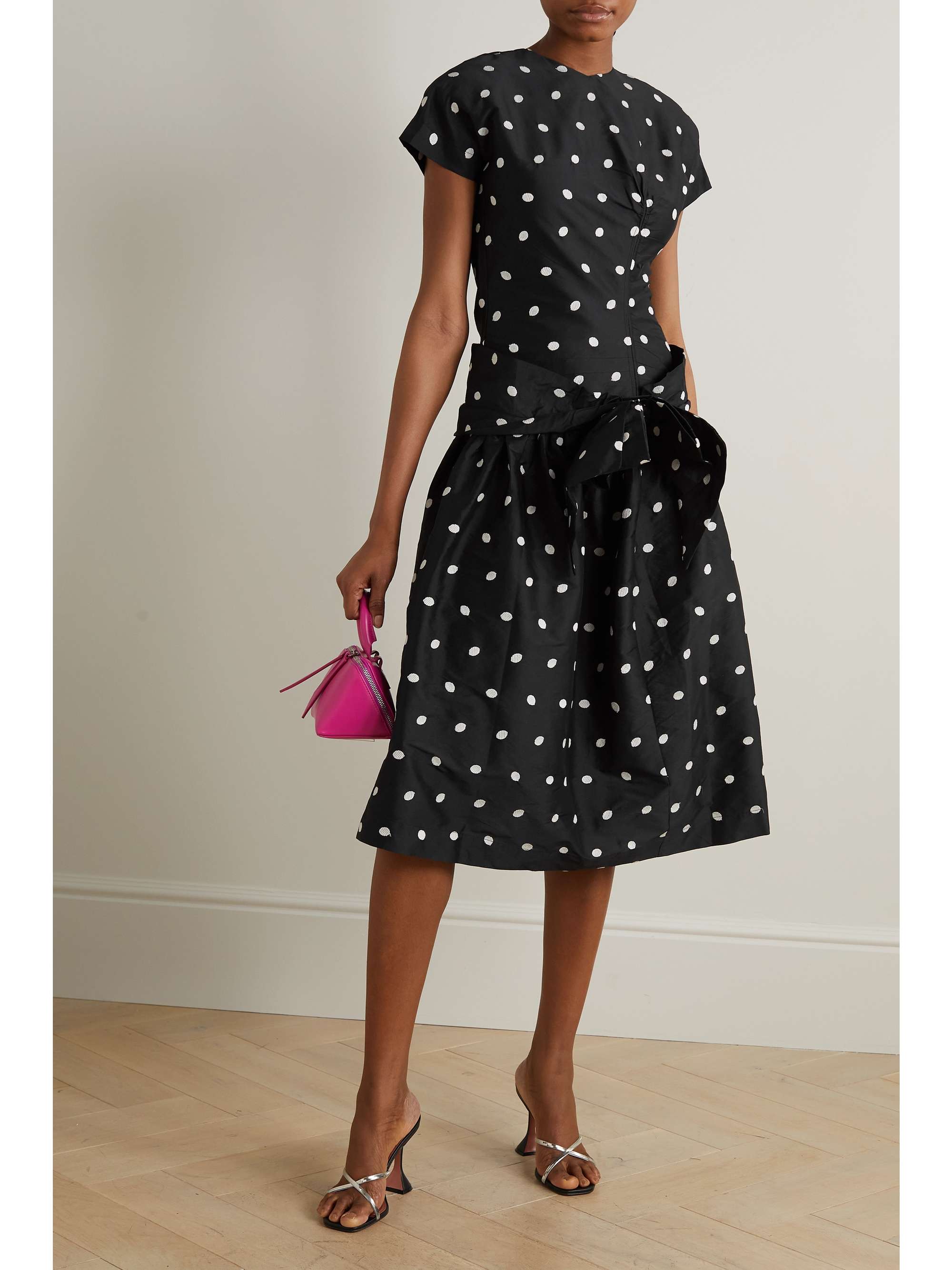 BATSHEVA Buffy embroidered polka-dot taffeta midi dress