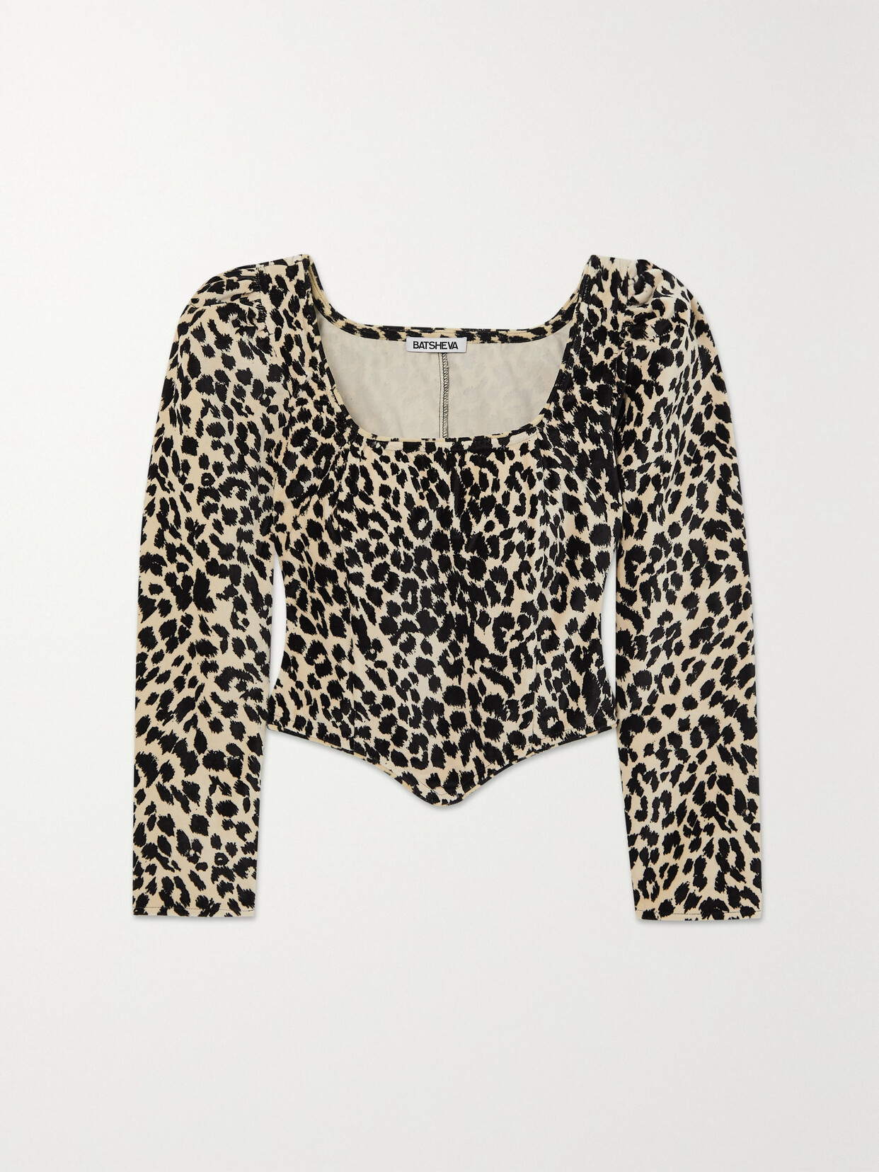 BATSHEVA DIRNDL CROPPED LEOPARD-PRINT COTTON-VELVET TOP