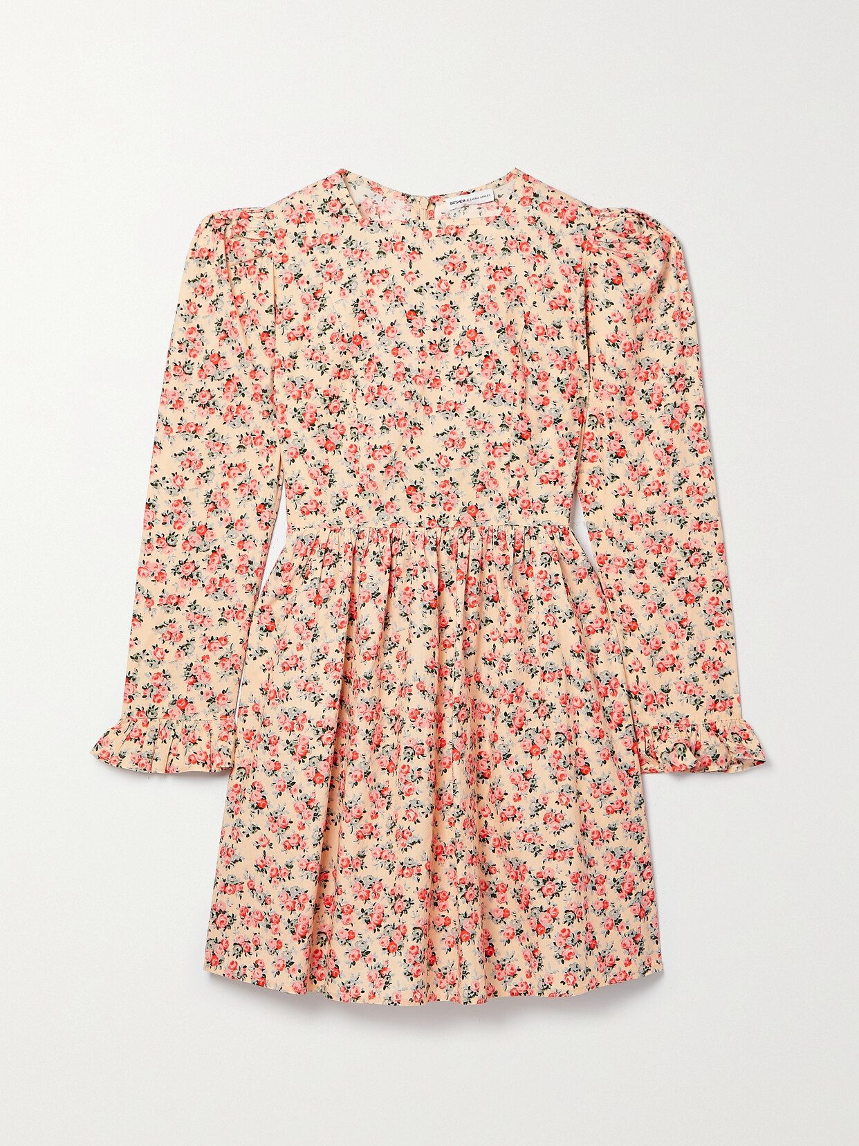 Batsheva - + Laura Ashley Ruffled Floral-print Cotton-poplin Mini Dress - Orange