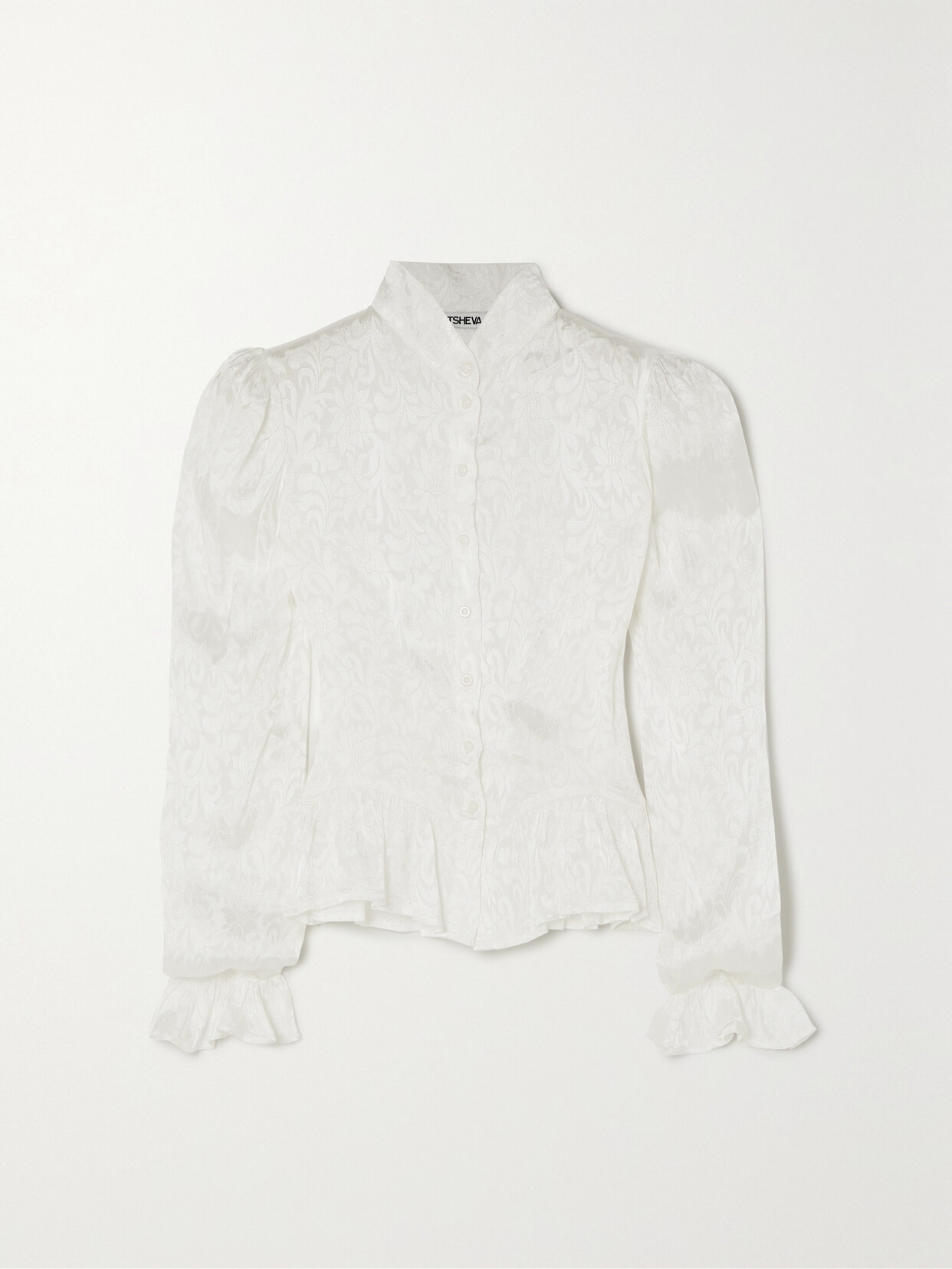 BATSHEVA GRACE RUFFLED FLORAL-JACQUARD BLOUSE