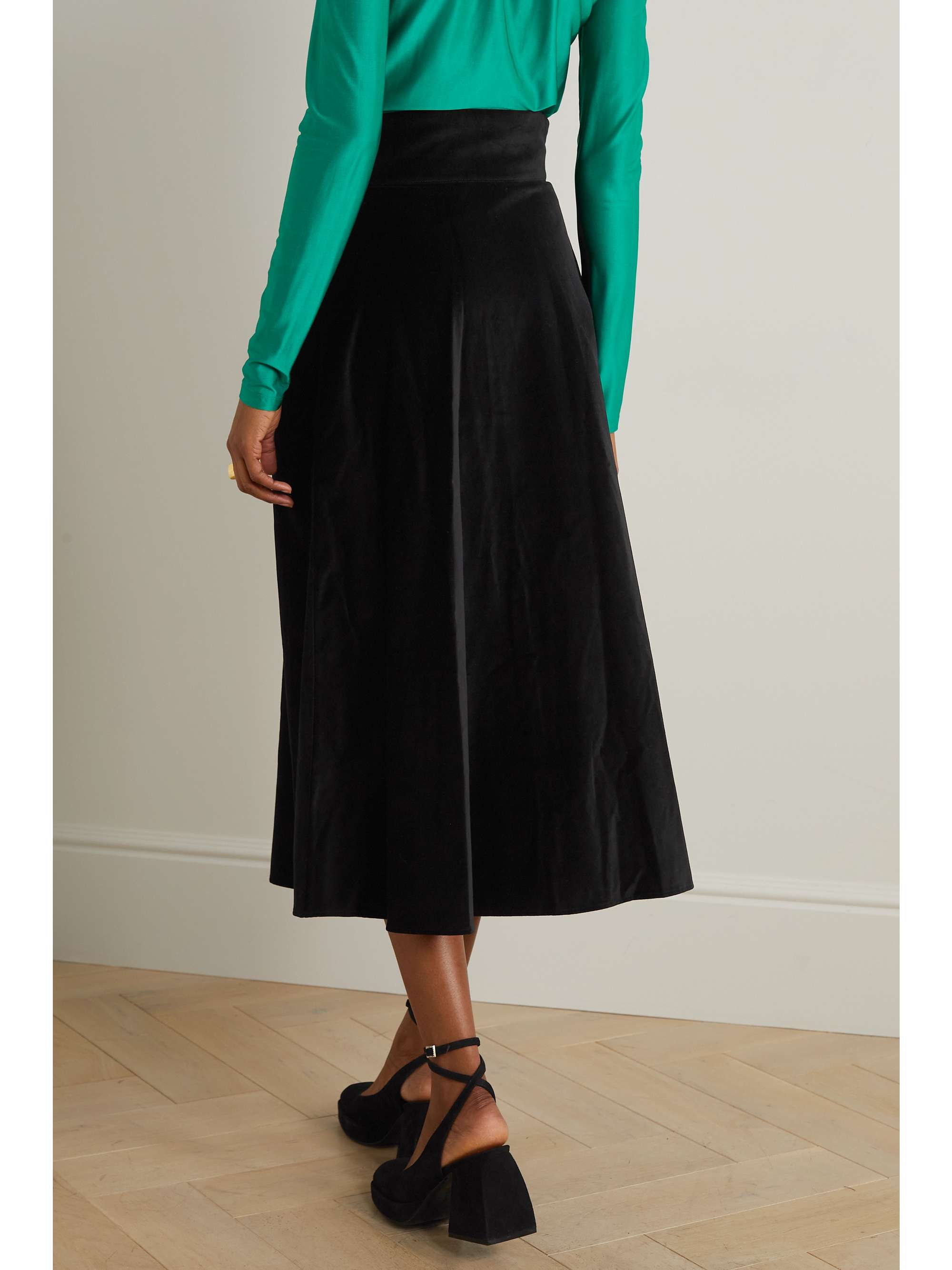 BATSHEVA Bella embellished velvet midi skirt NETAPORTER