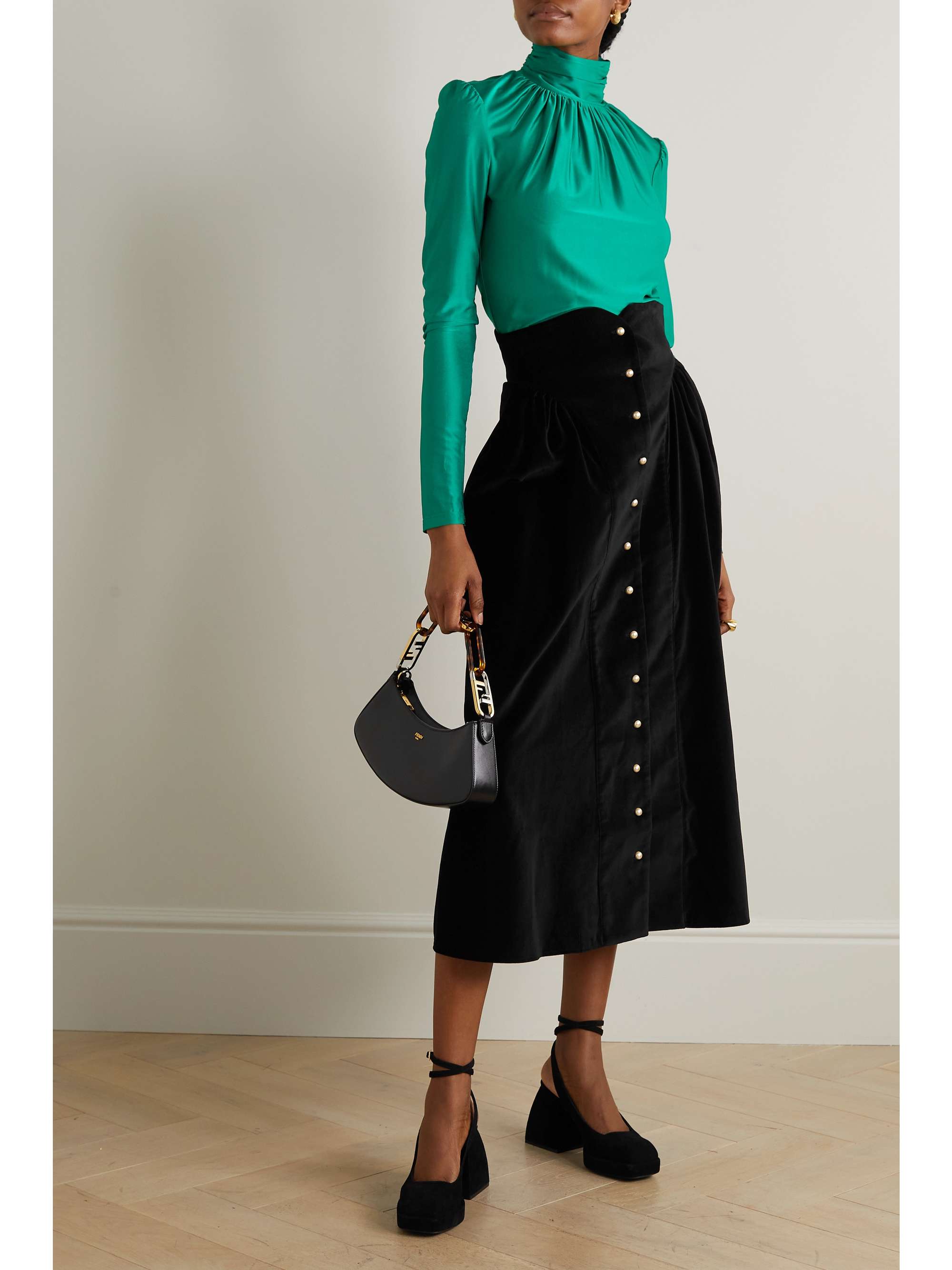BATSHEVA Bella embellished velvet midi skirt NETAPORTER