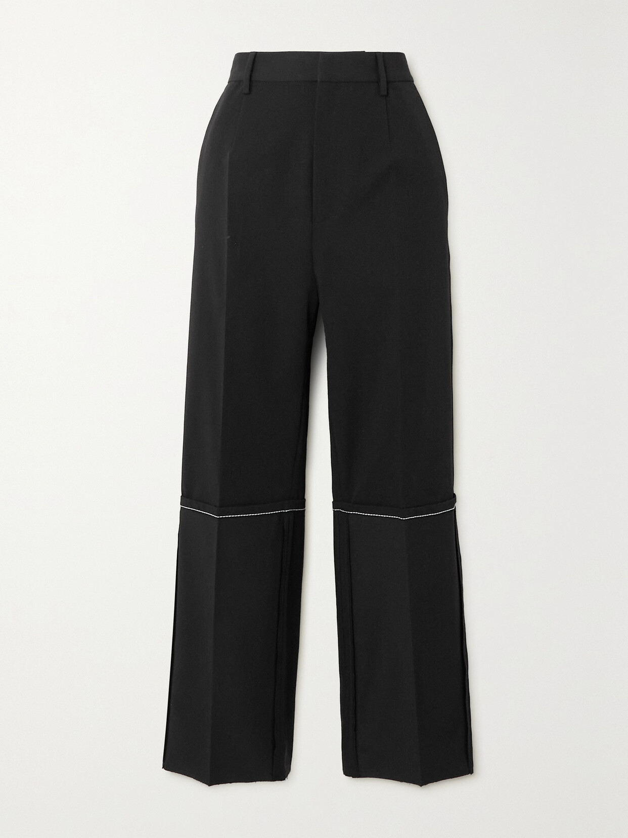 MM6 Maison Margiela - Frayed Embroidered Twill Straight-leg Pants - Black