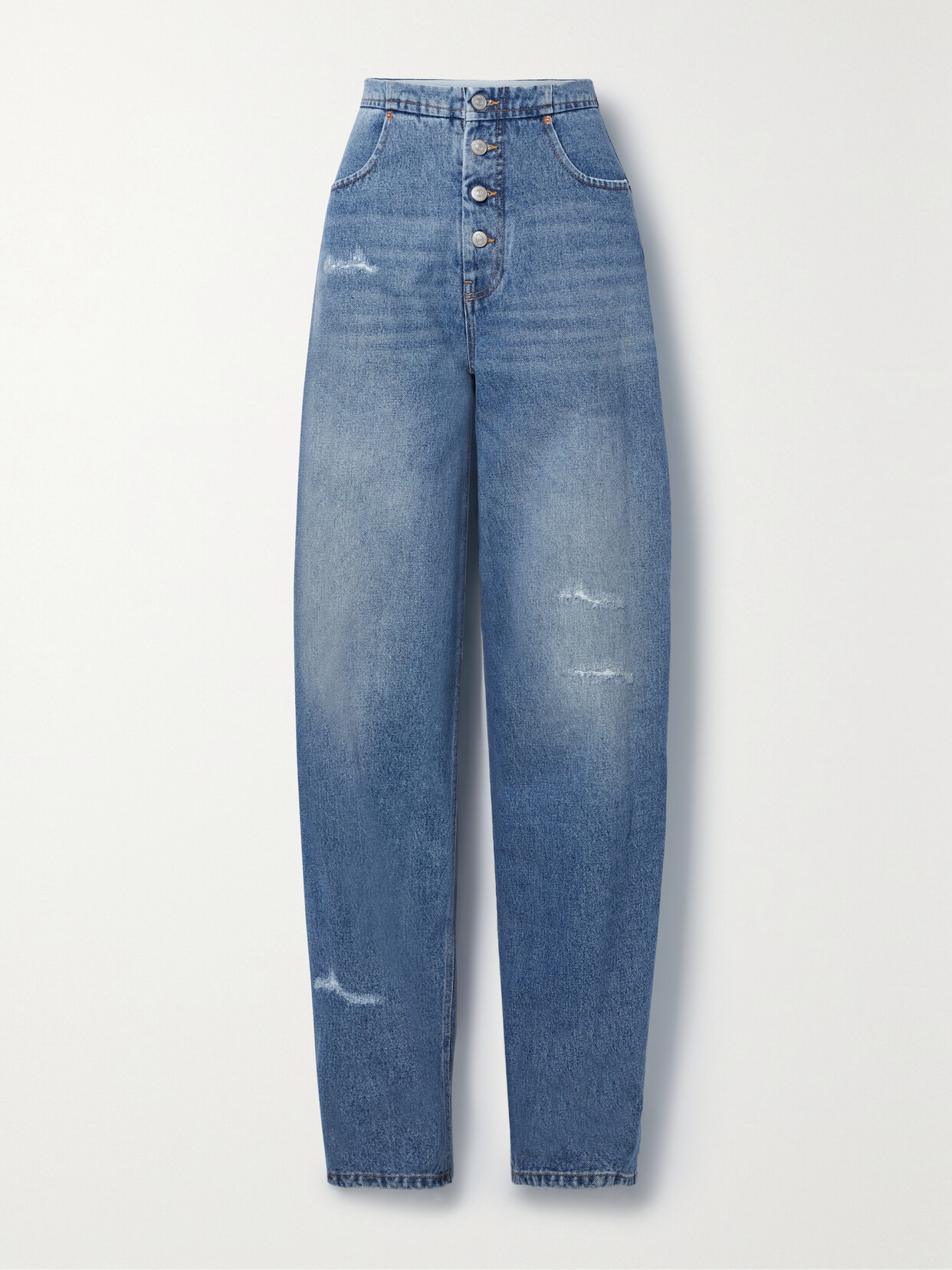 MM6 Maison Margiela - Distressed High-rise Tapered Jeans - Blue