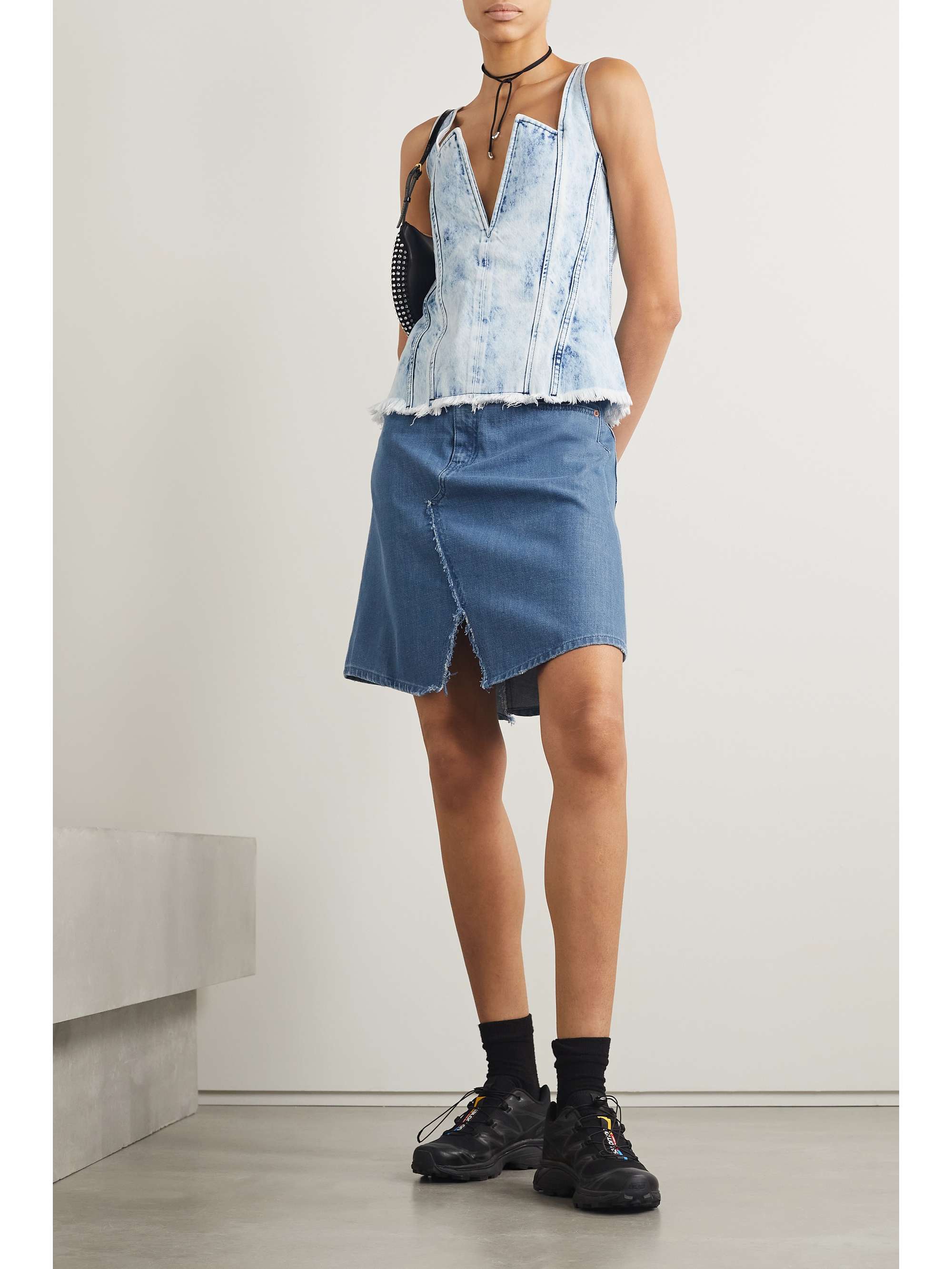 MM6 MAISON MARGIELA Frayed denim mini skirt | NET-A-PORTER