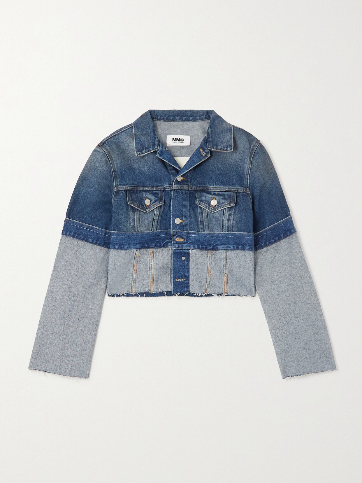 MM6 Maison Margiela - Distressed Two-tone Denim Jacket - Blue