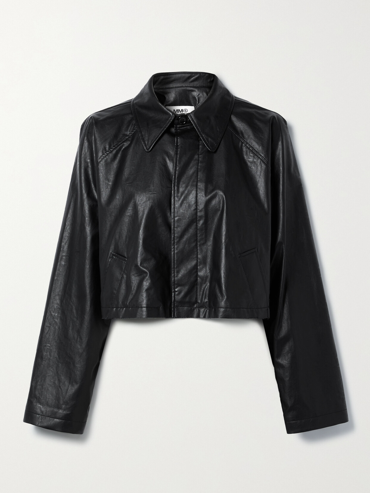 MM6 Maison Margiela - Cropped Distressed Faux Leather Jacket - Black