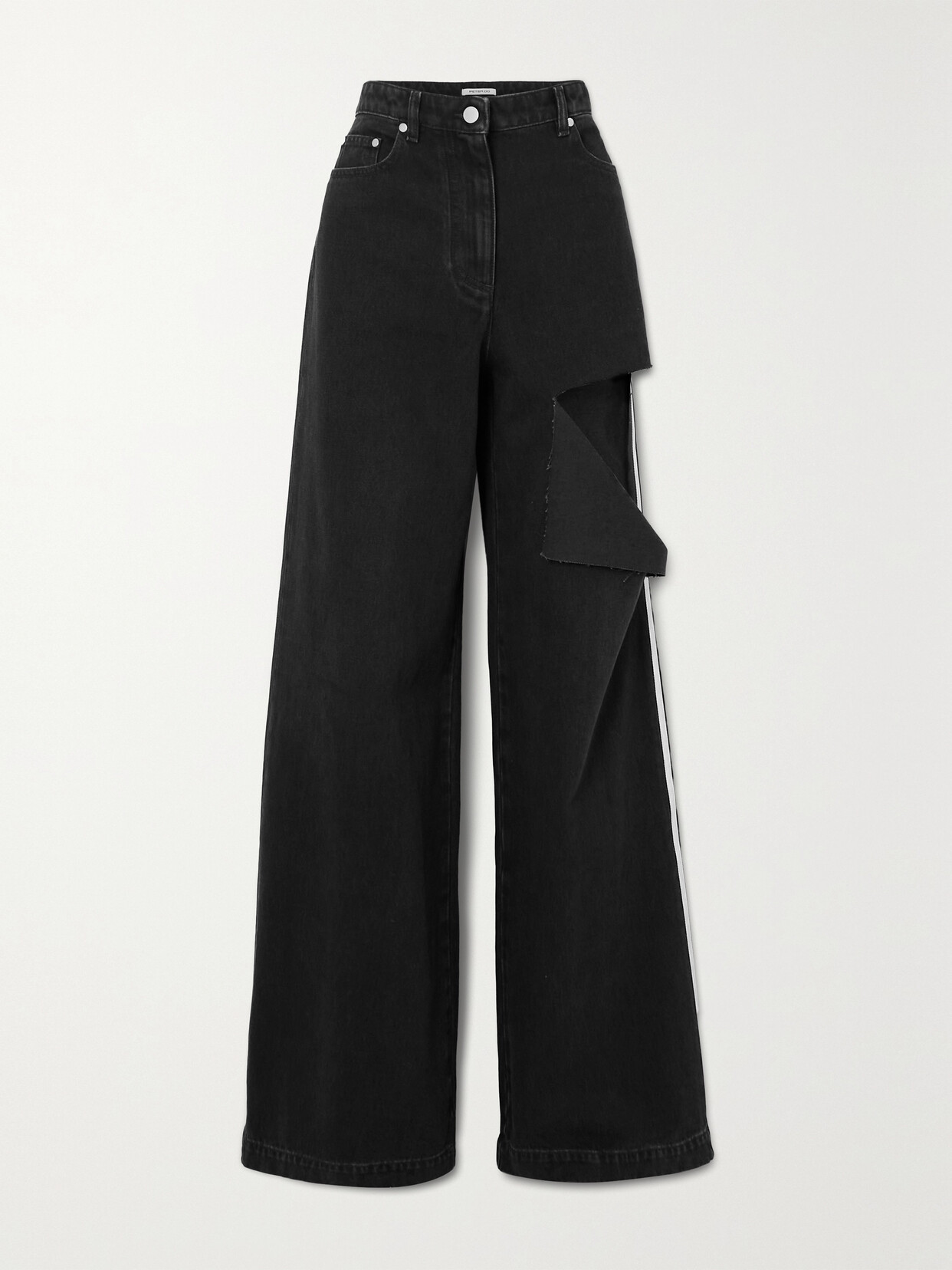 Peter Do Striped Distressed Mid-rise Wide-leg Jeans - Black