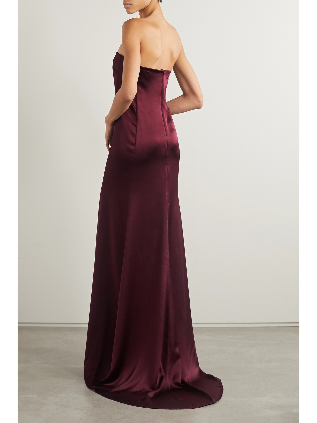 Nili Lotan Esmee Strapless Silk-satin Gown In Burgundy