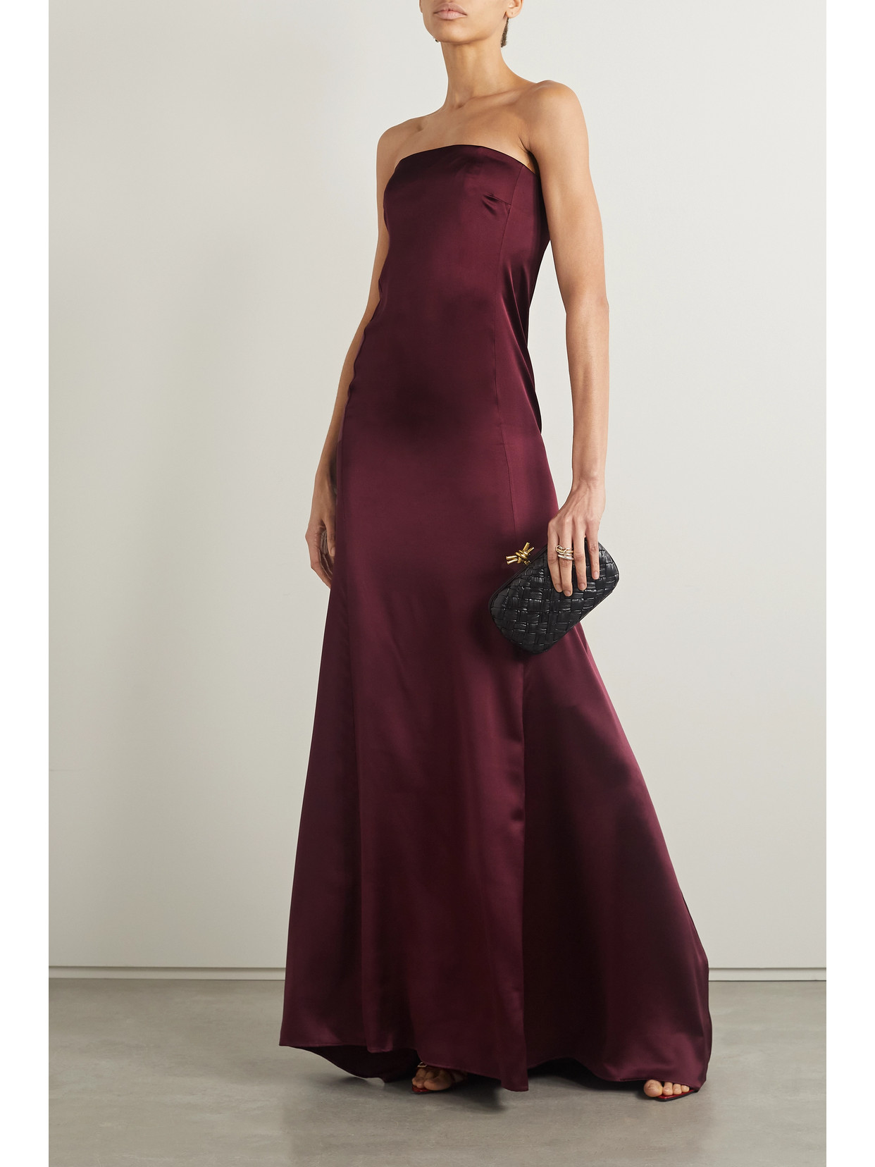 Nili Lotan Esmee Strapless Silk-satin Gown In Burgundy