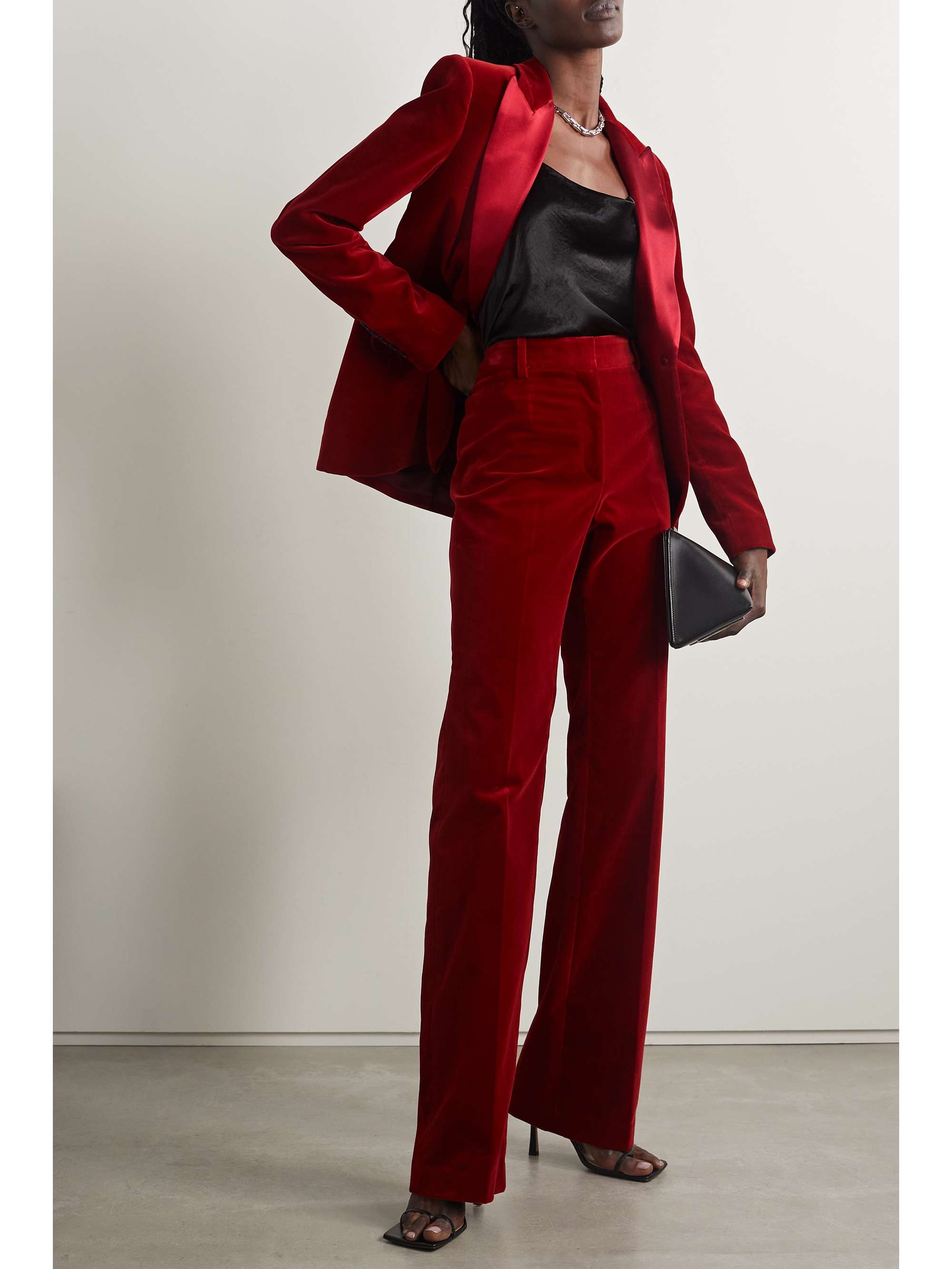 NILI LOTAN Marshal silk satin-trimmed cotton-blend velvet blazer
