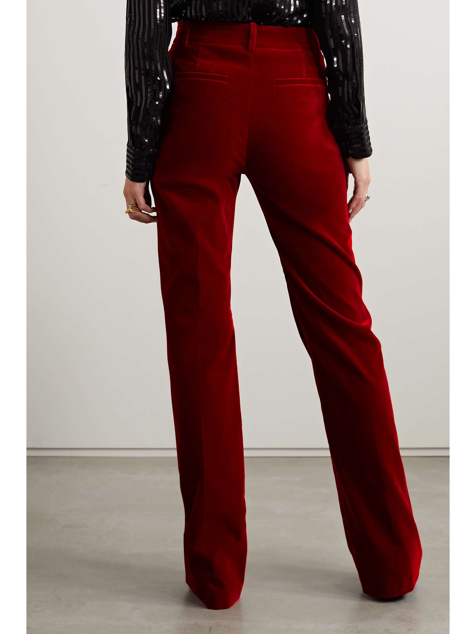 NILI LOTAN Corette cotton-blend velvet flared pants