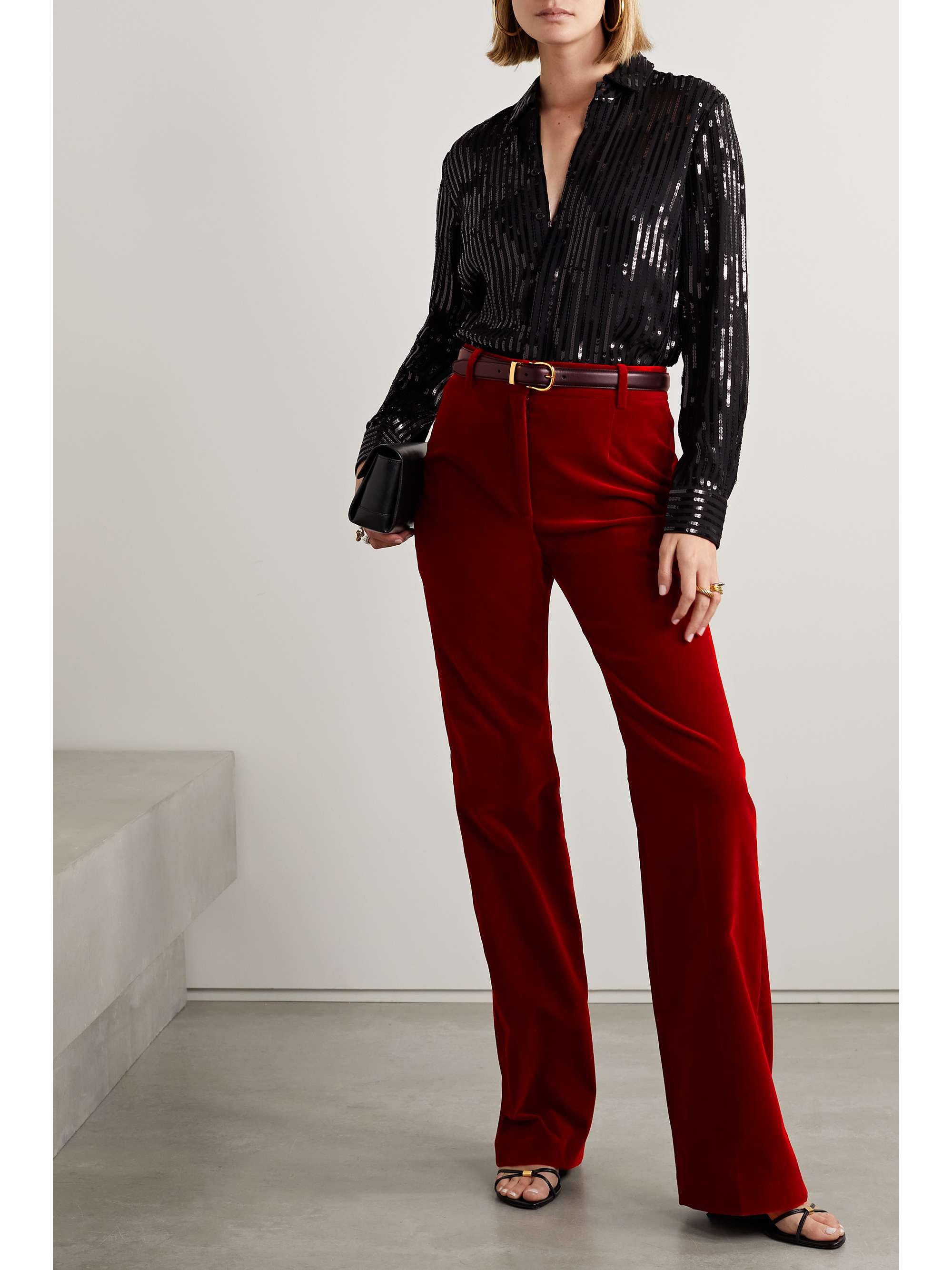 Corette cotton-blend velvet flared pants