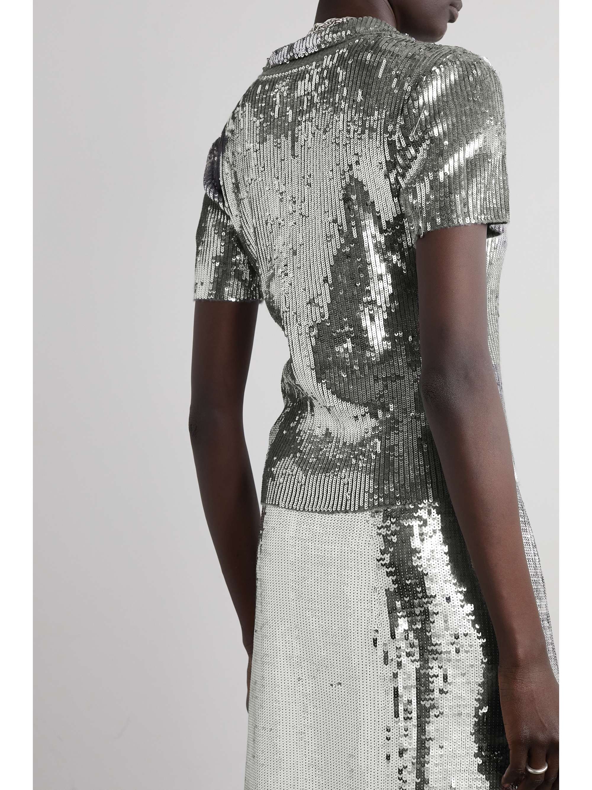 NILI LOTAN Oskar ribbed sequined merino wool polo top