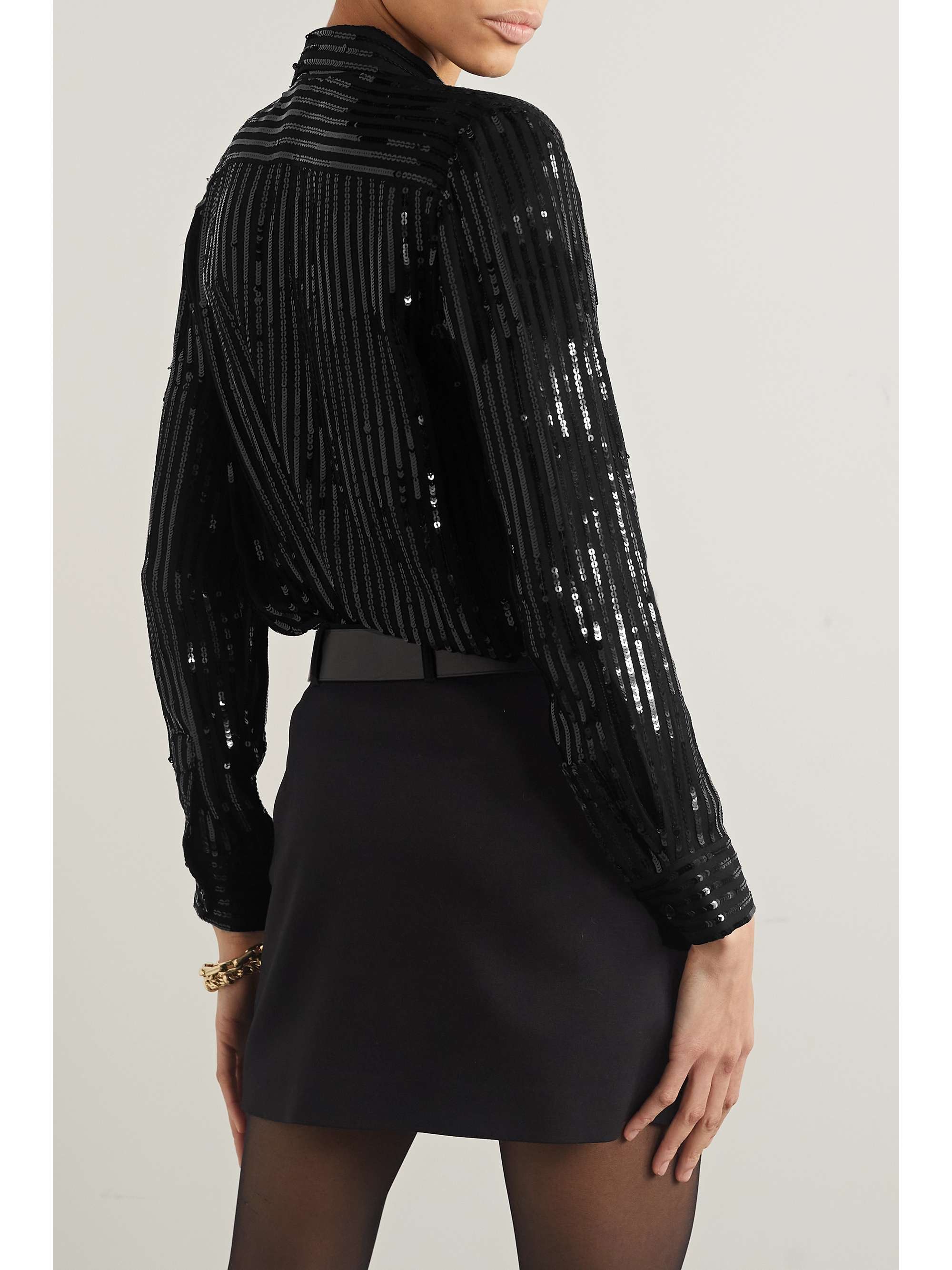 NILI LOTAN Gaia striped sequined silk crepe de chine shirt