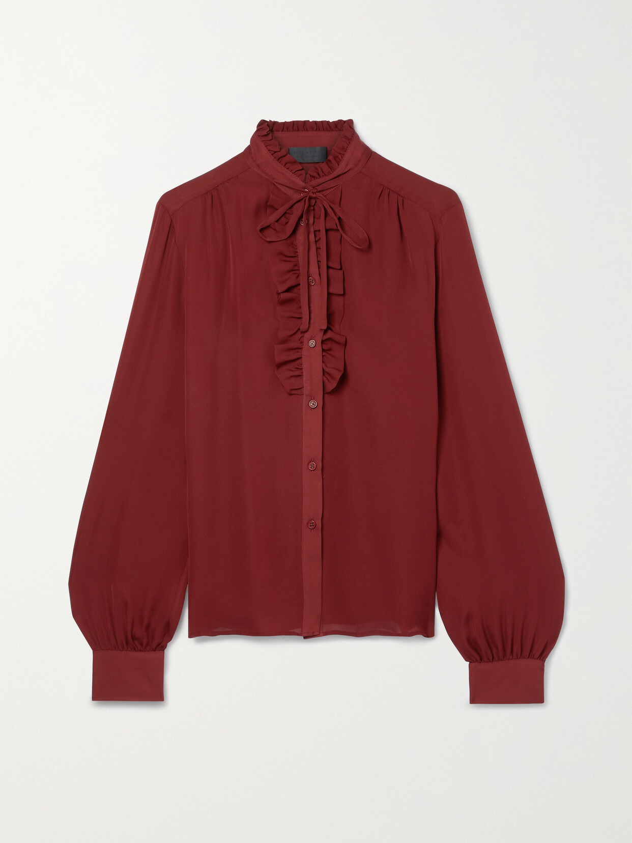 Nili Lotan - Alizee Tie-neck Ruffled Silk-georgette Shirt - Burgundy