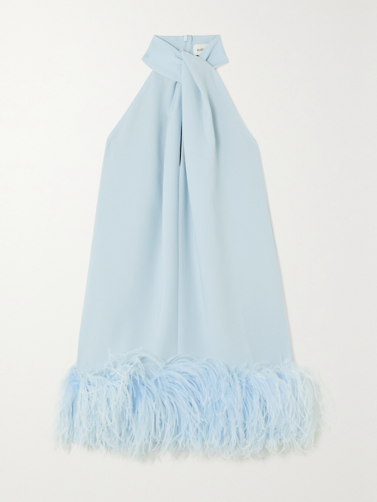 16ARLINGTON - Cynthia Feather-trimmed Crepe De Chine Halterneck Mini Dress - Light blue 22 Awaiting product image